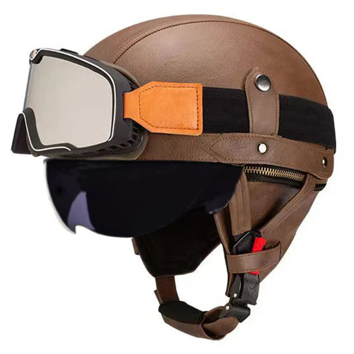 DOT Retro German Style Half Helmet-Brown-H03