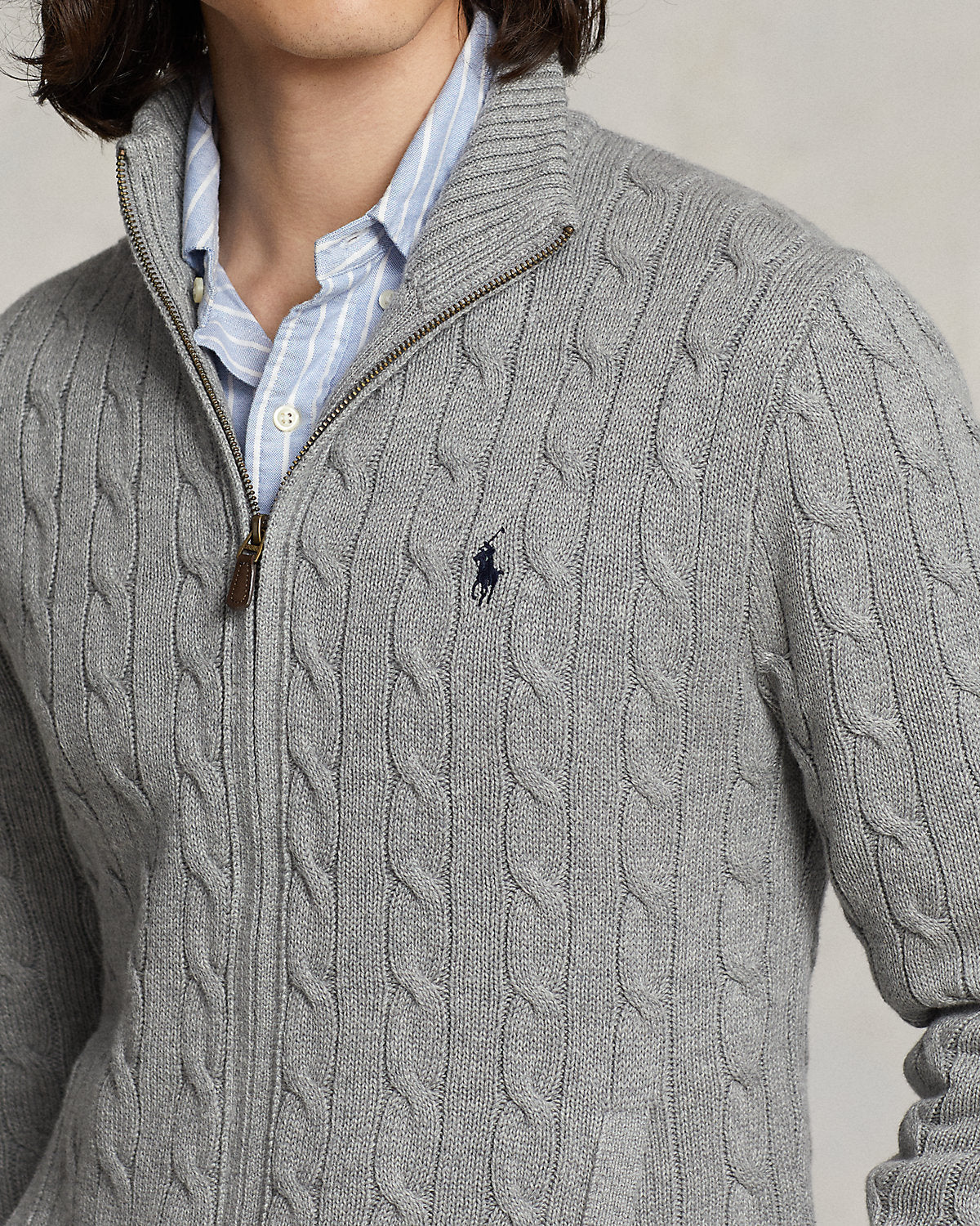 Cable-Knit Cotton Full-Zip Sweater