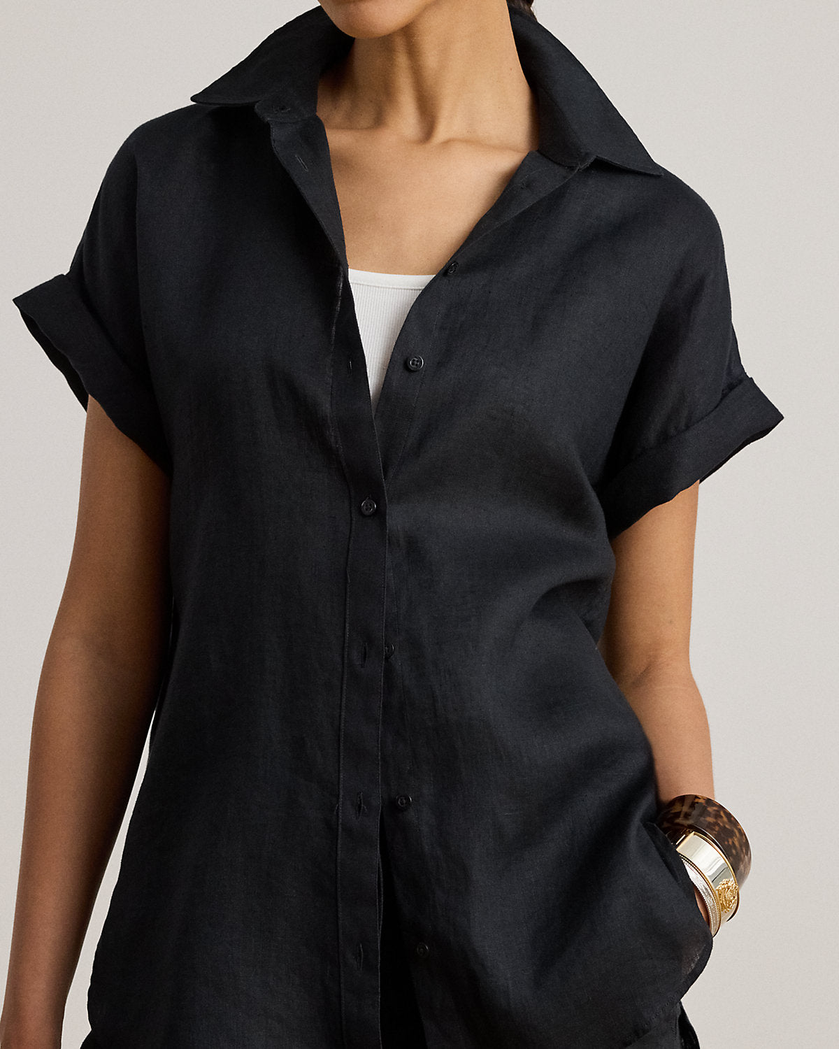 Relaxed Fit Linen Short-Sleeve Shirt