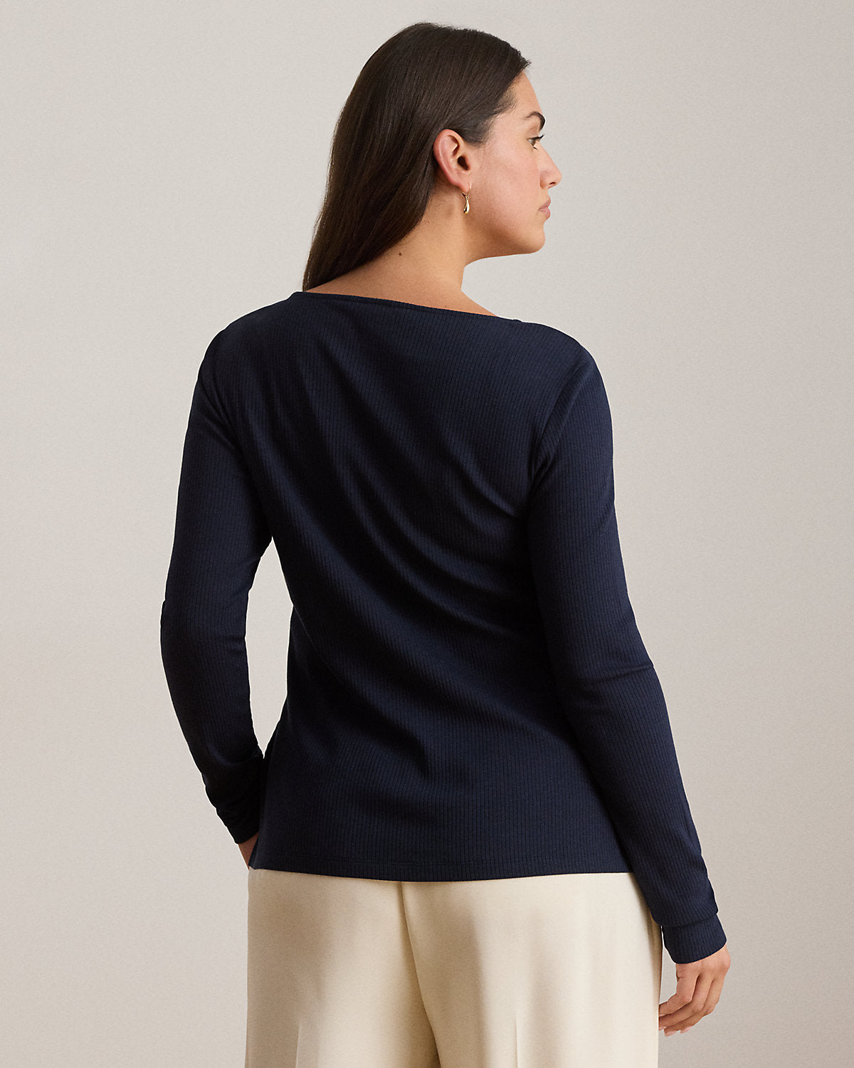 Rib-Knit Long-Sleeve Scoopneck Tee