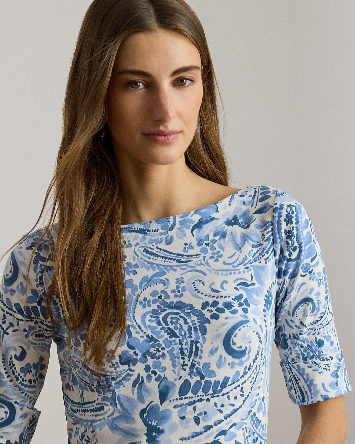Paisley Cotton Boatneck Midi Dress