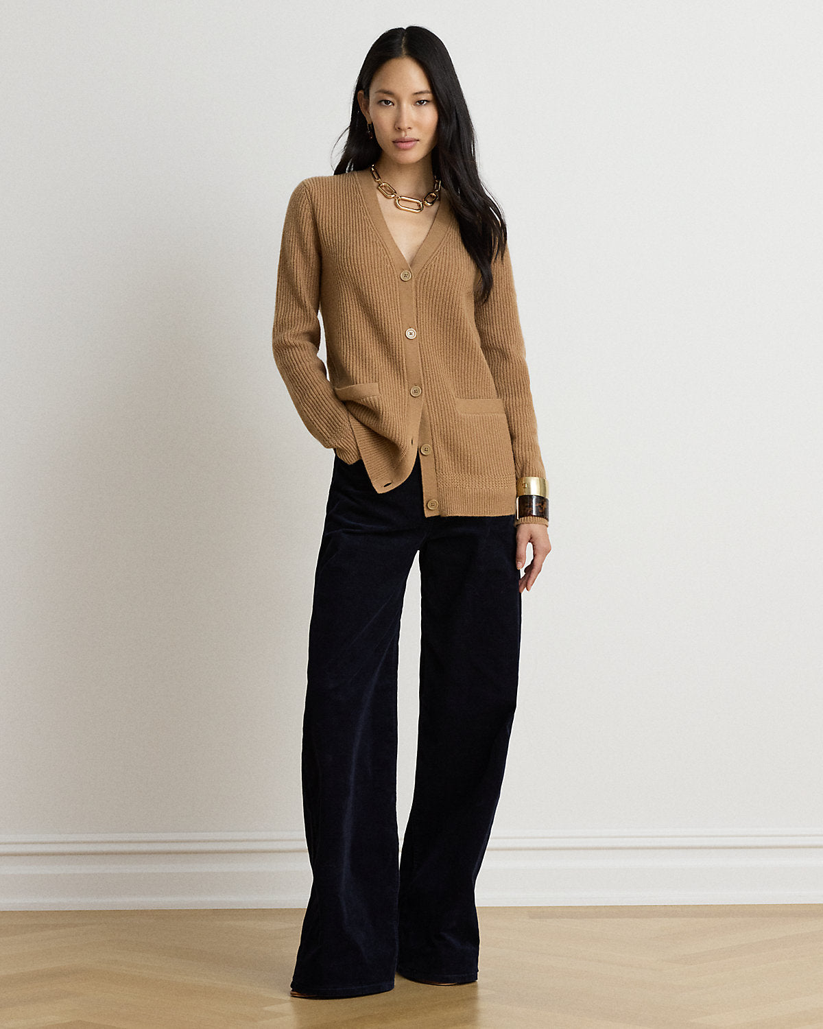 Rib-Knit Wool-Cashmere Cardigan