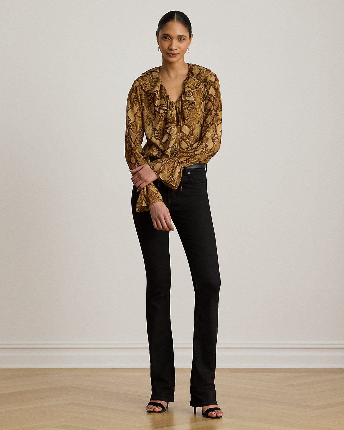 Print Ruffle-Trim Georgette Blouse