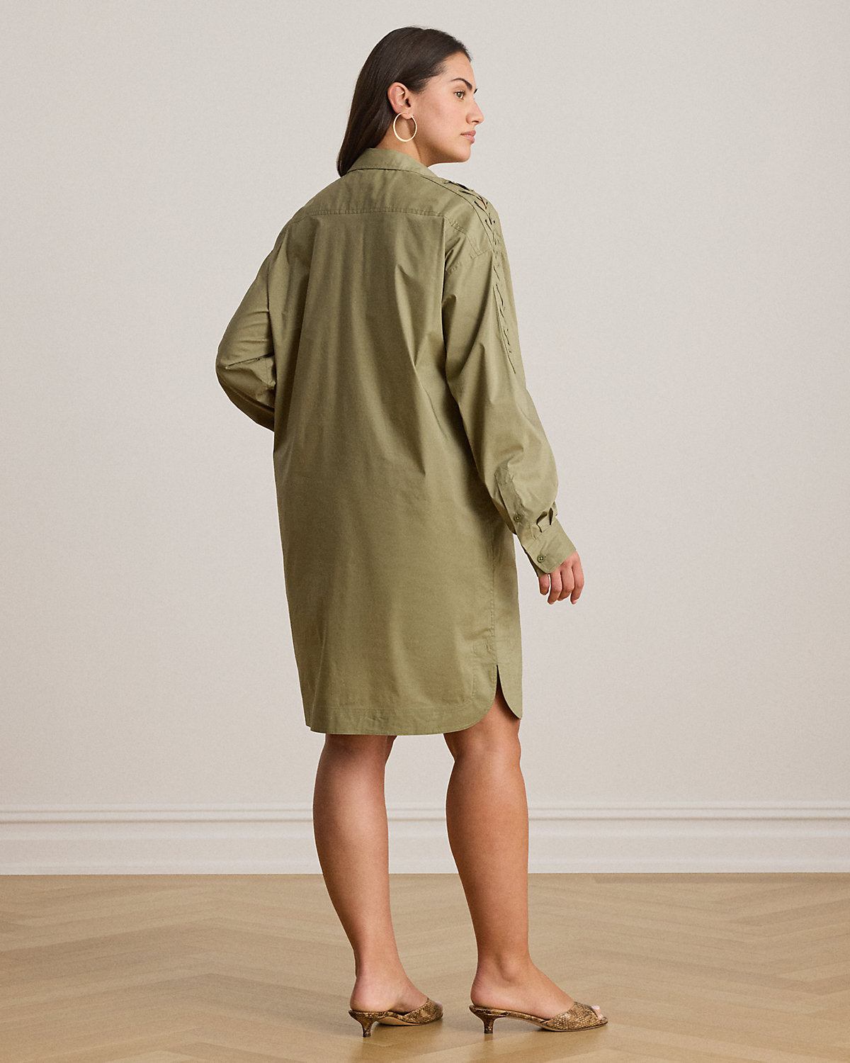 Lace-Up-Trim Cotton-Blend Shirtdress