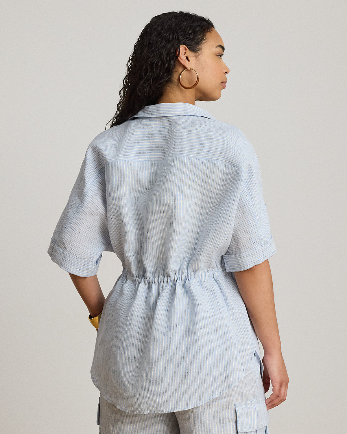 Striped Linen Roll-Tab-Sleeve Tunic