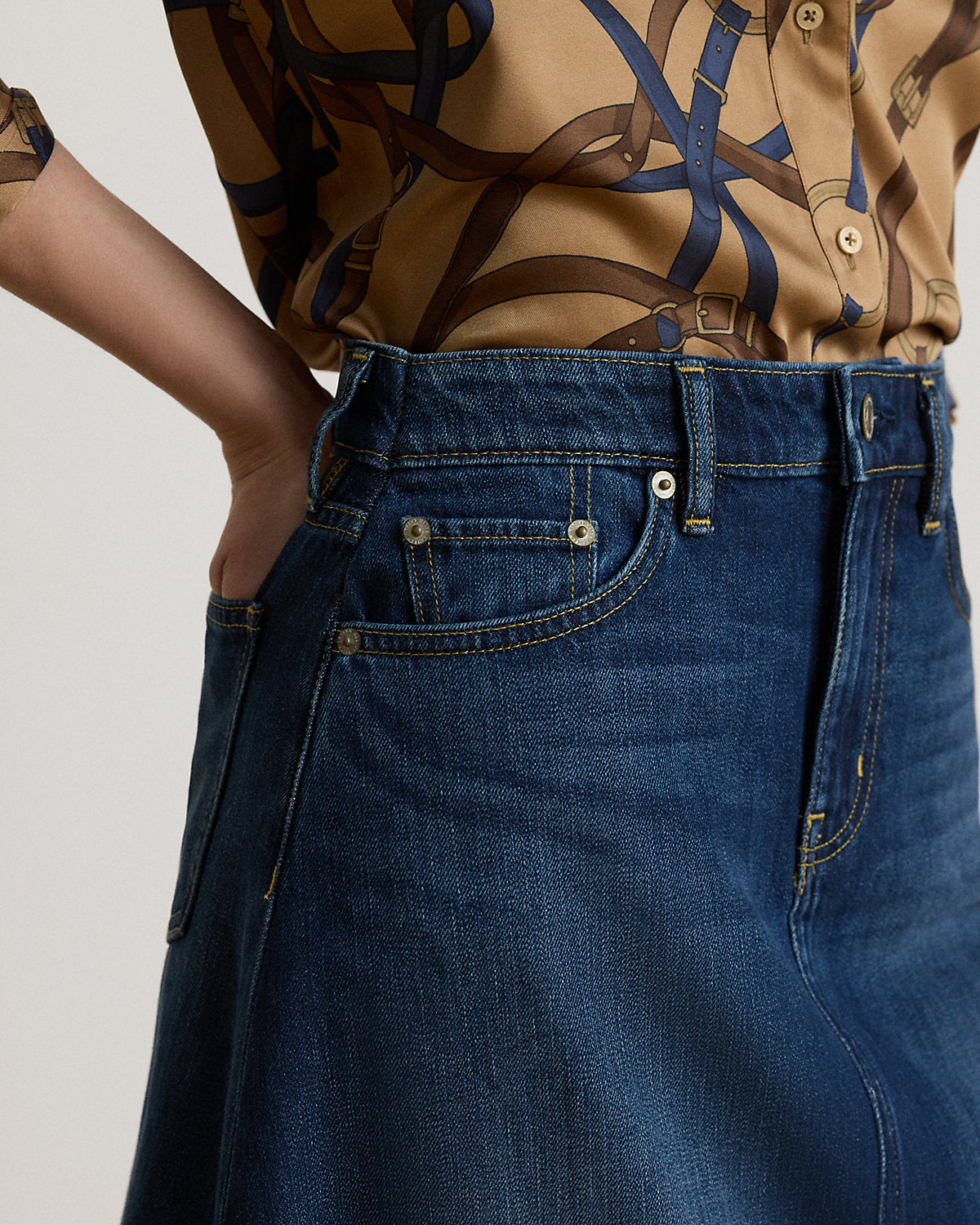 Denim A-Line Midi Skirt