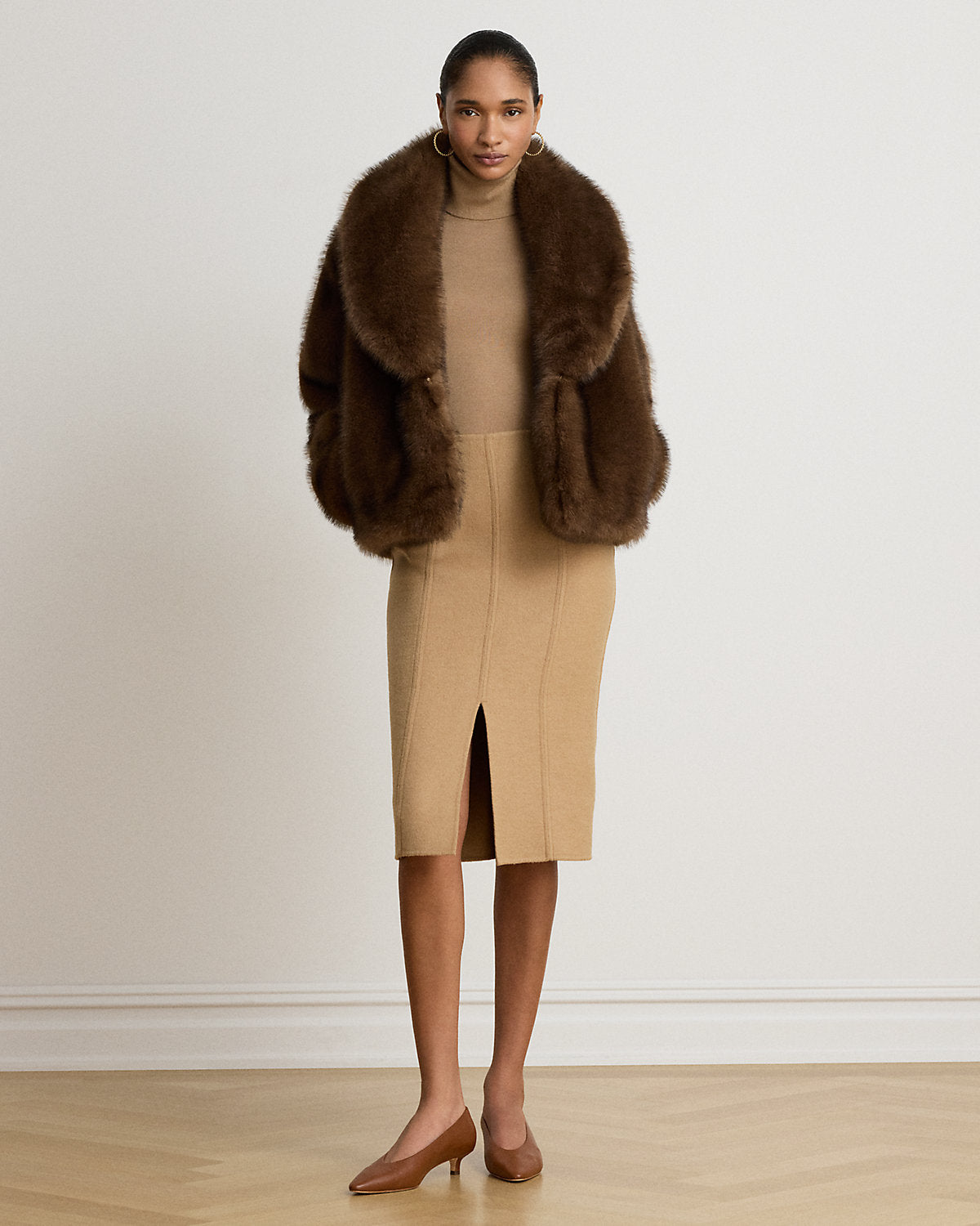 Faux-Fur Shawl-Collar Coat