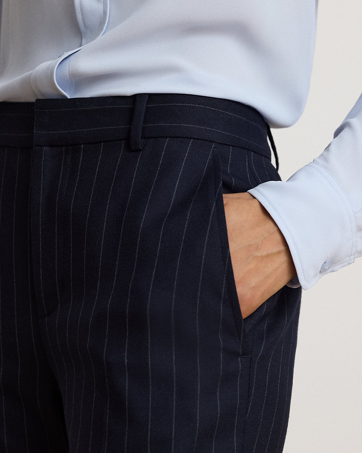 Pinstripe Wool-Blend Twill Straight Pant