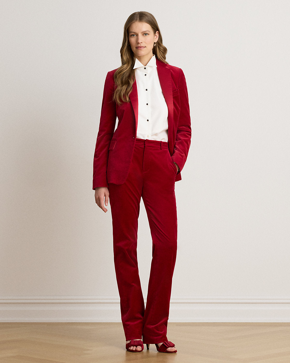 Satin-Trim Stretch Velvet Blazer
