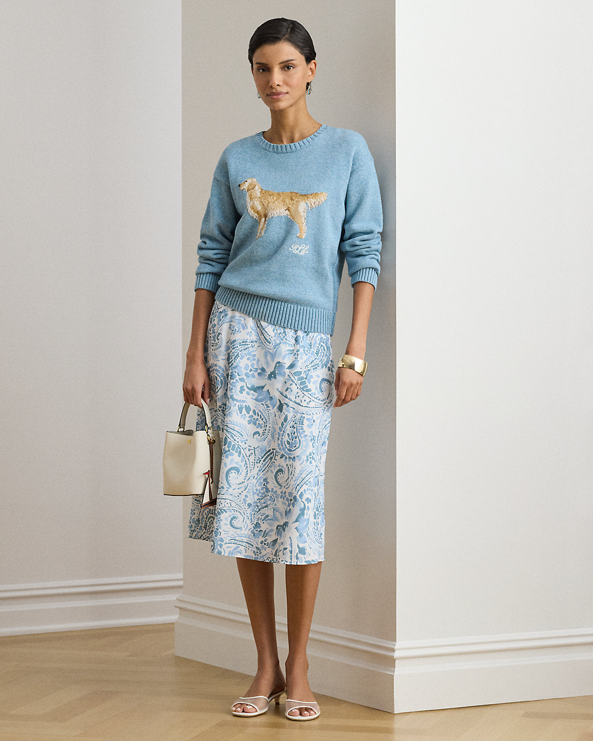 Paisley Crepe Midi Skirt