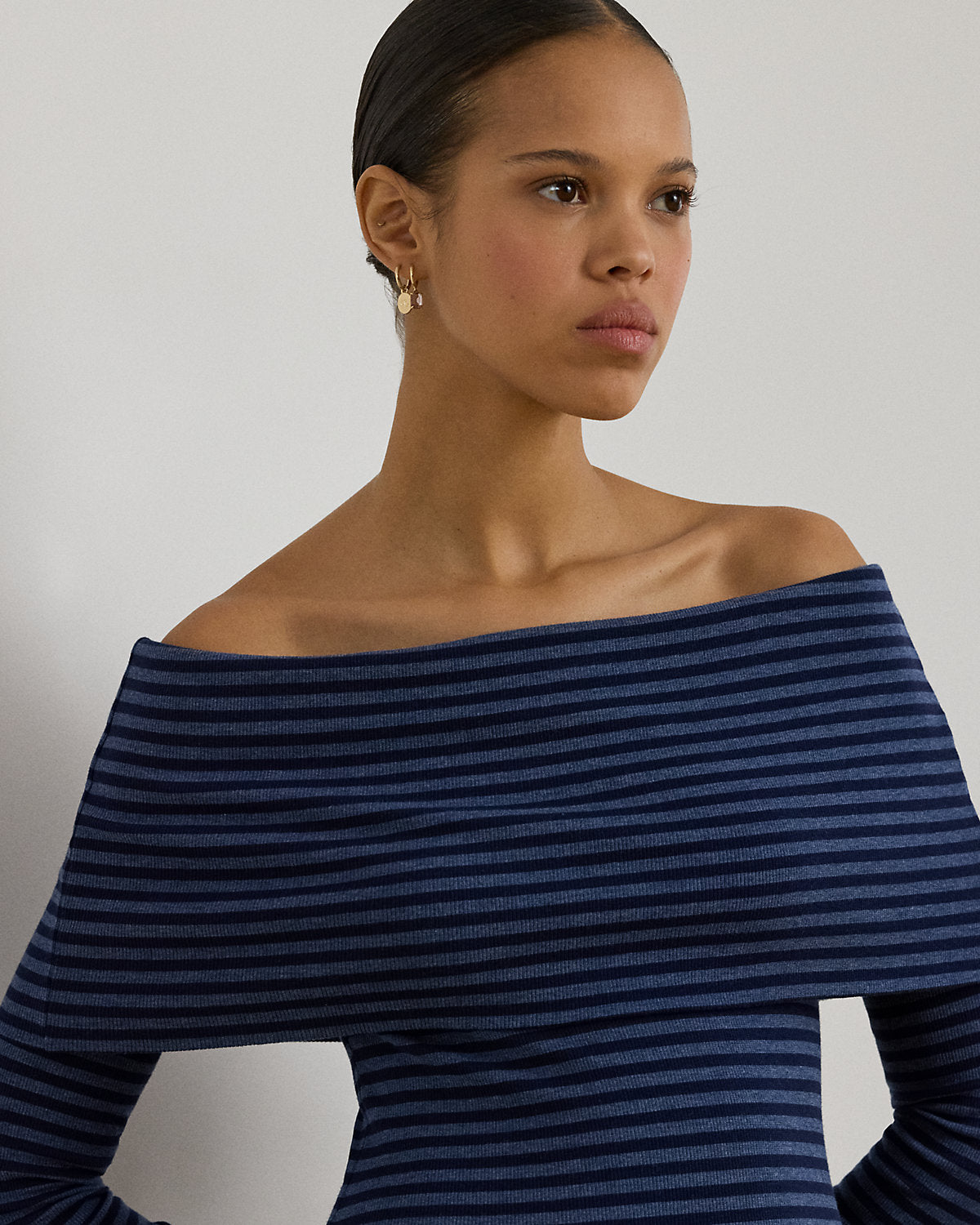 Striped Ribbed Off-the-Shoulder Dress