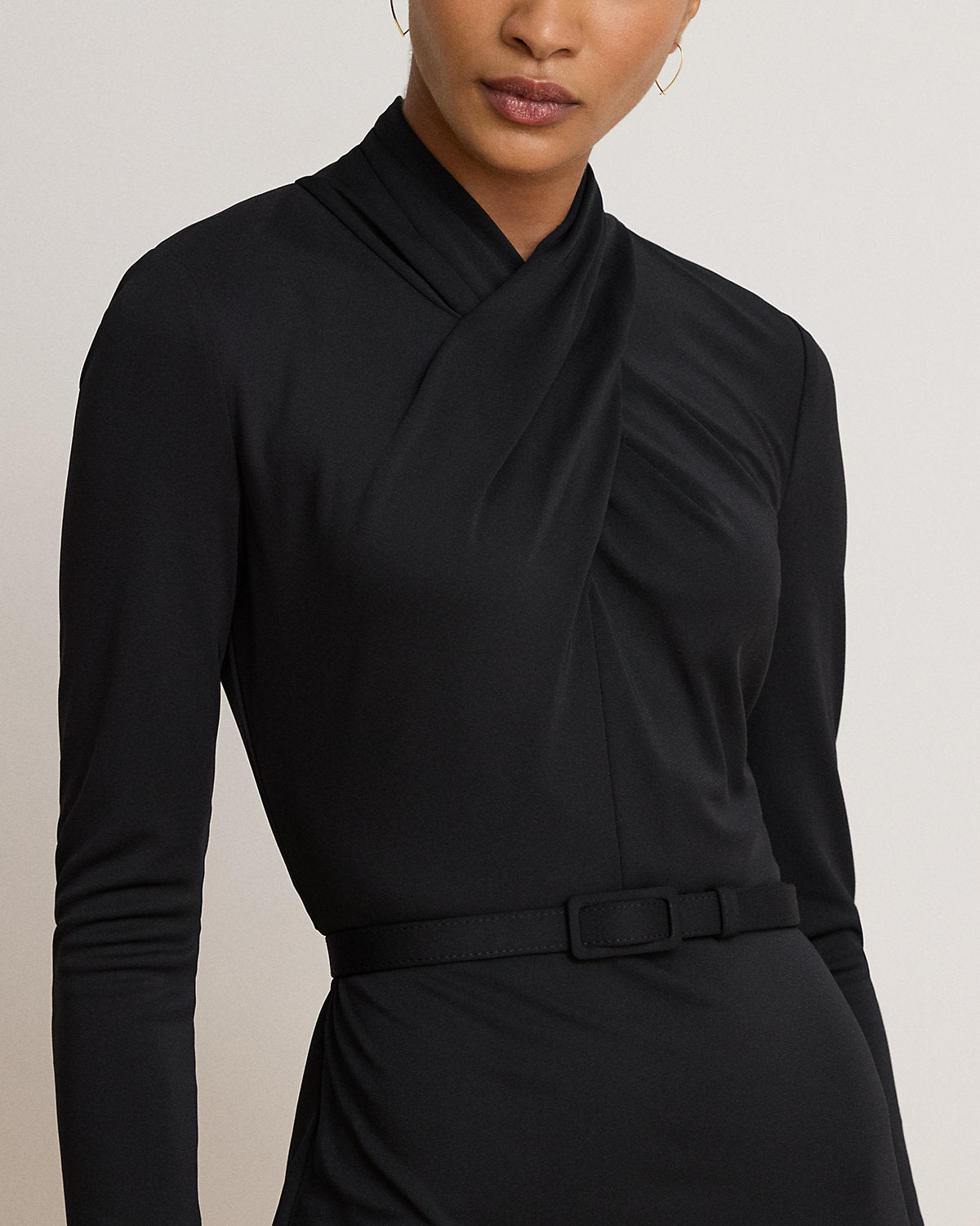 Belted Mockneck Jersey Dress