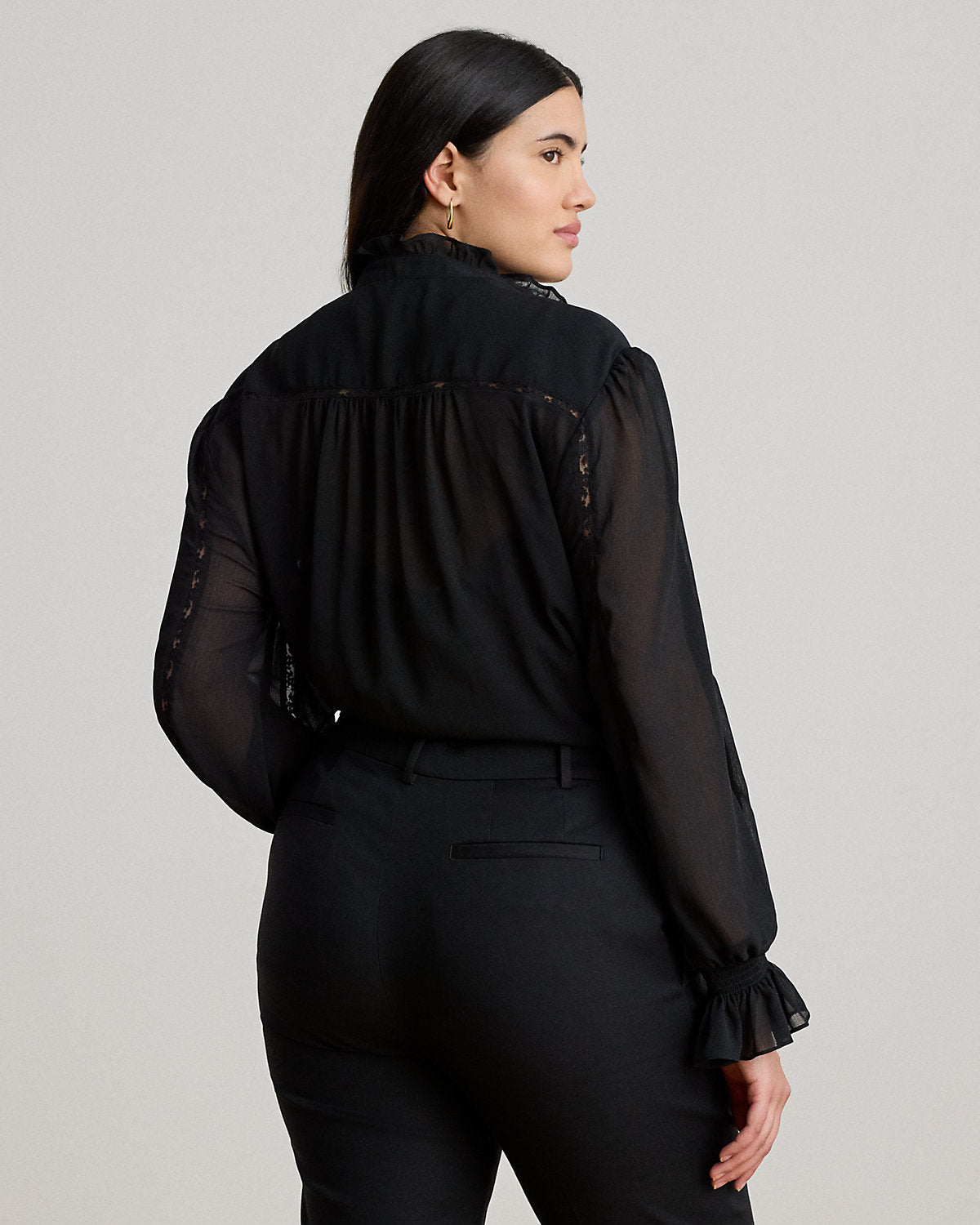 Lace-Trim Crinkle Georgette Blouse