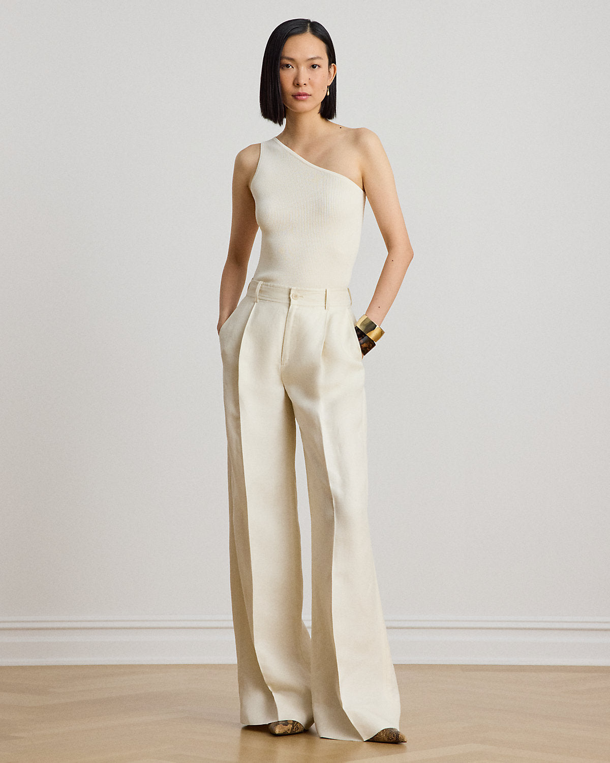 Rib-Knit One-Shoulder Sweater