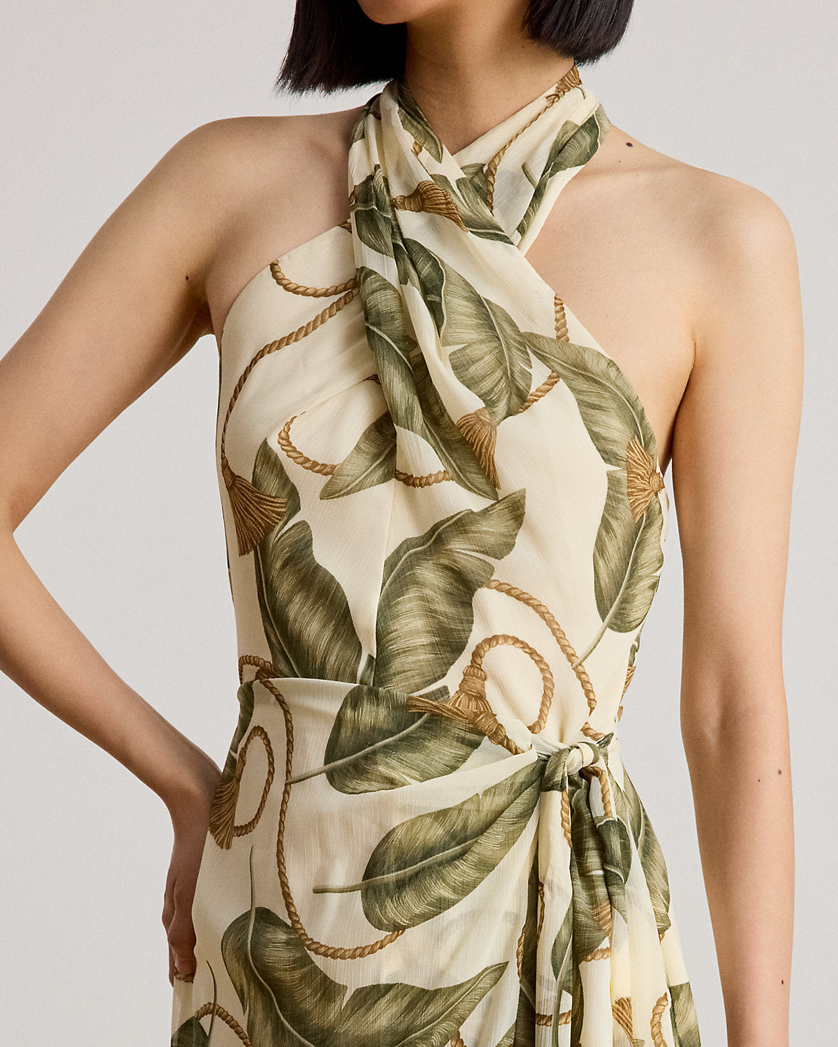 Rope-Print Georgette Halter Midi Dress