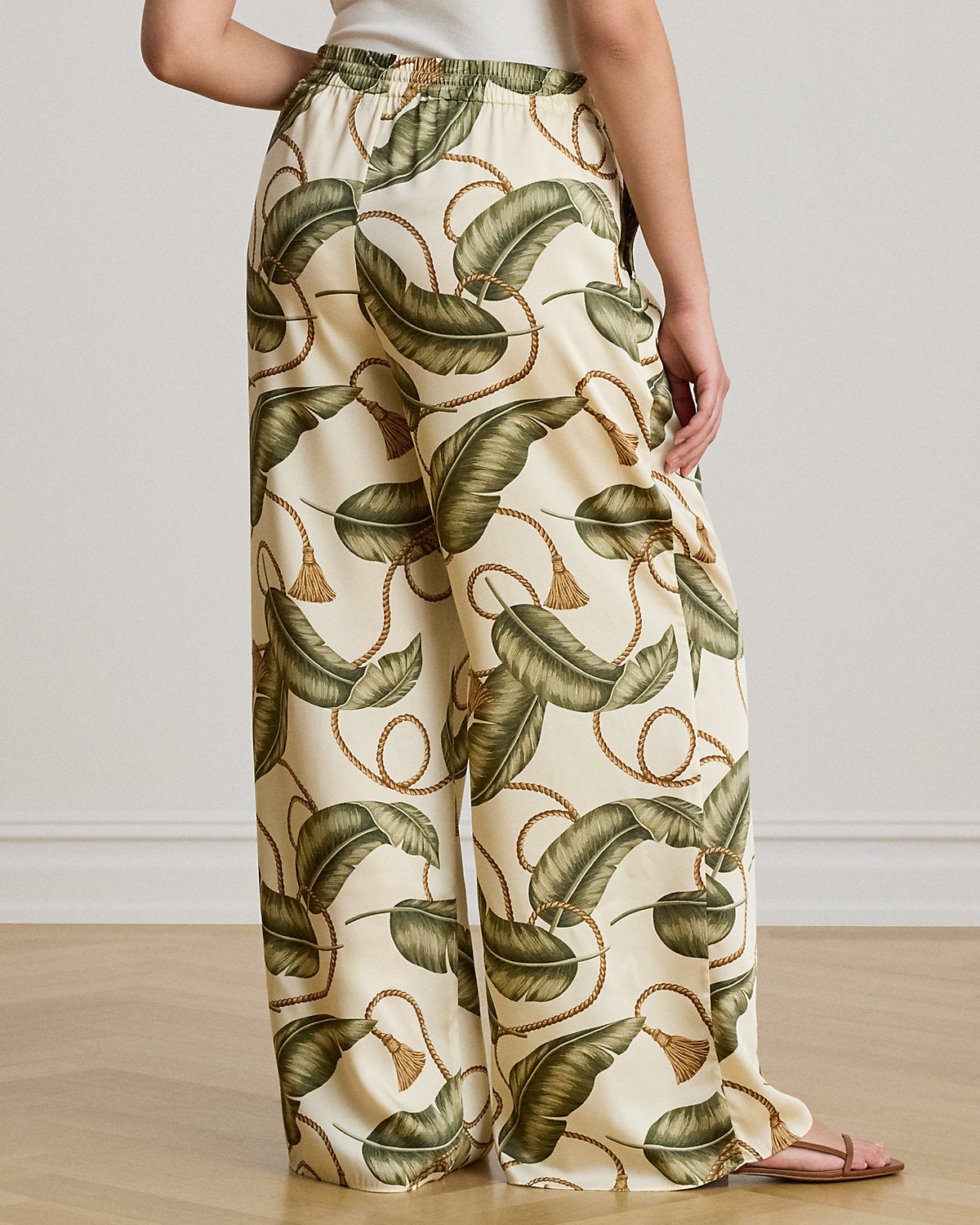 Rope-Print Twill Wide-Leg Pant
