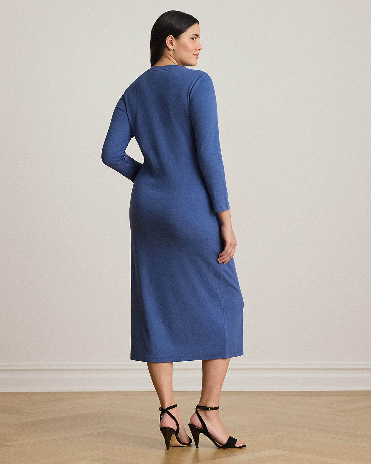 Button-Trim Rib-Knit Midi Dress