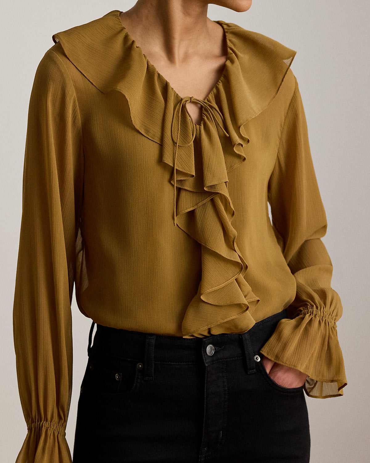 Ruffle-Trim Crinkle Georgette Blouse