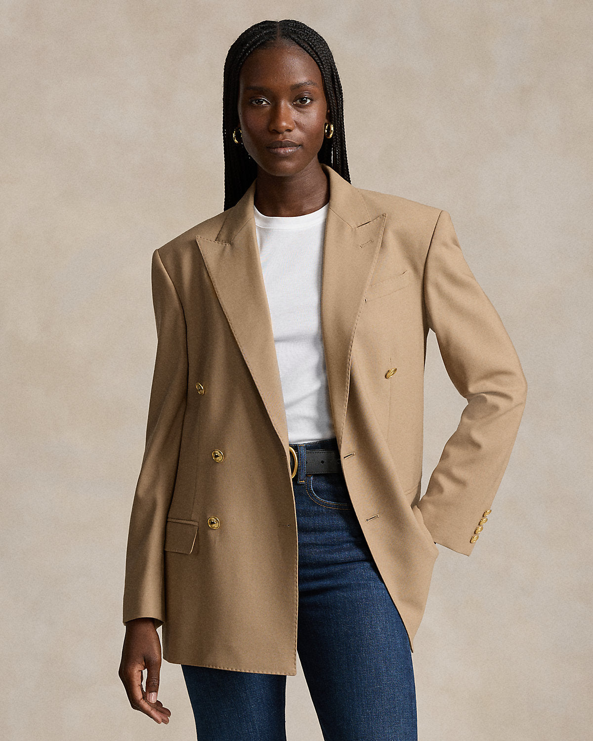 Double-Breasted Doeskin Wool Blazer