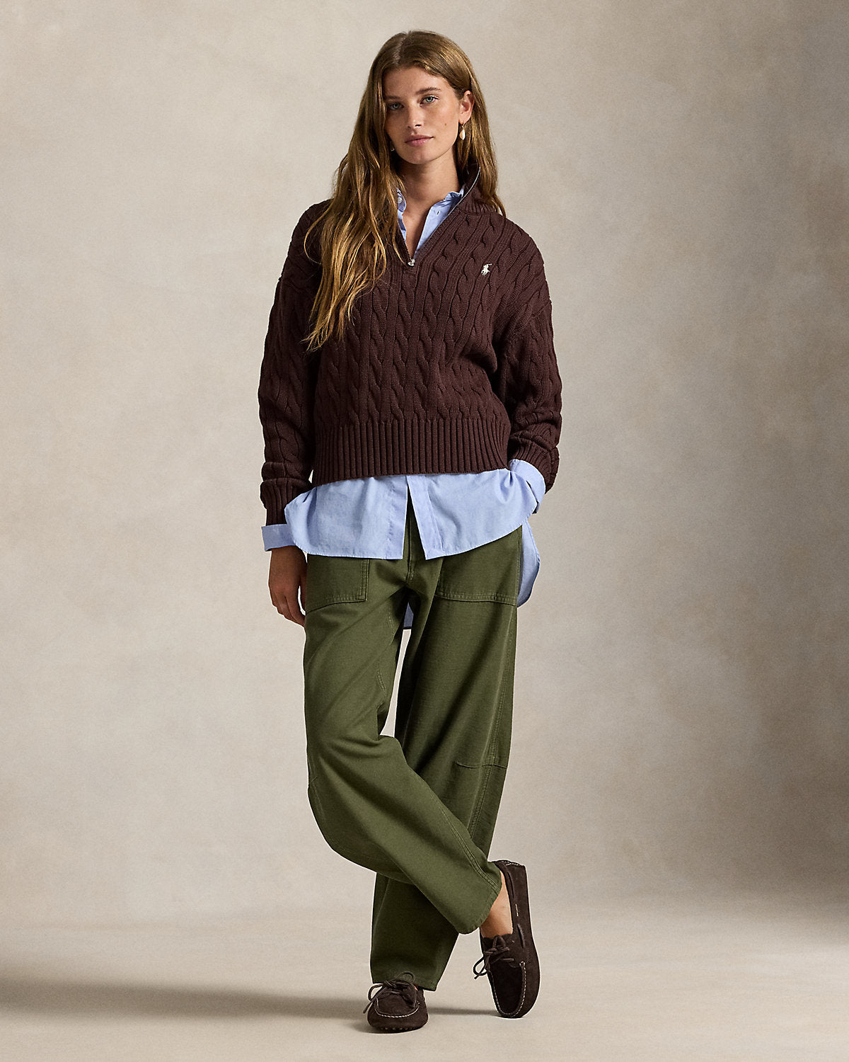 Women's Cable-Knit Cotton Quarter-Zip Sweater