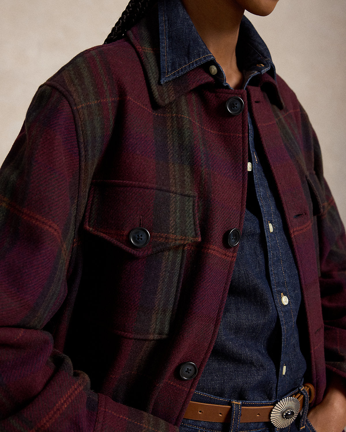 Plaid Wool-Blend Twill Shirt Jacket