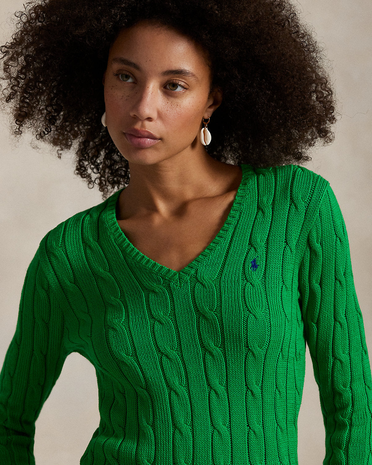 Cable-Knit Cotton V-Neck Sweater