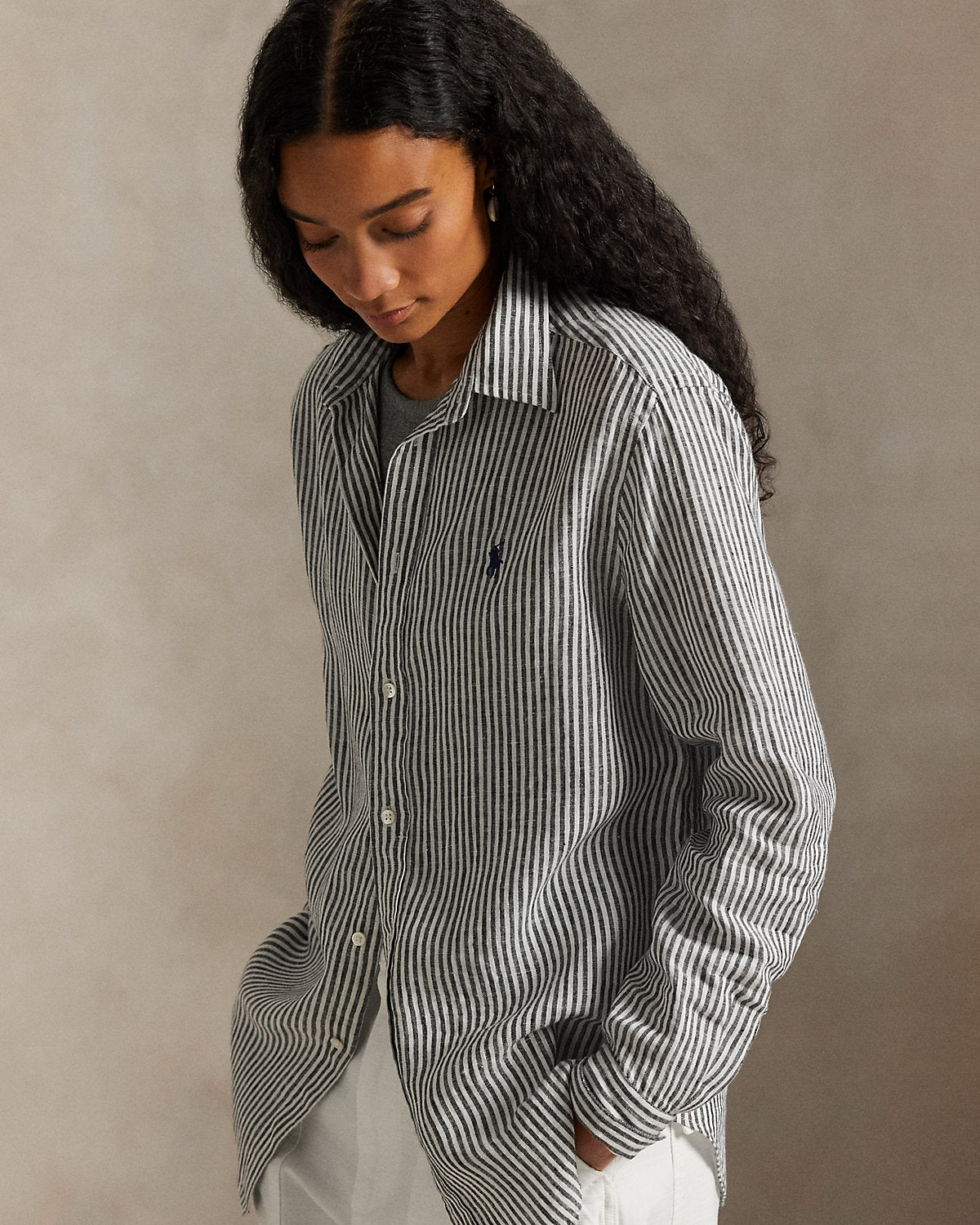 Women's Classic Fit Striped Linen Shirt