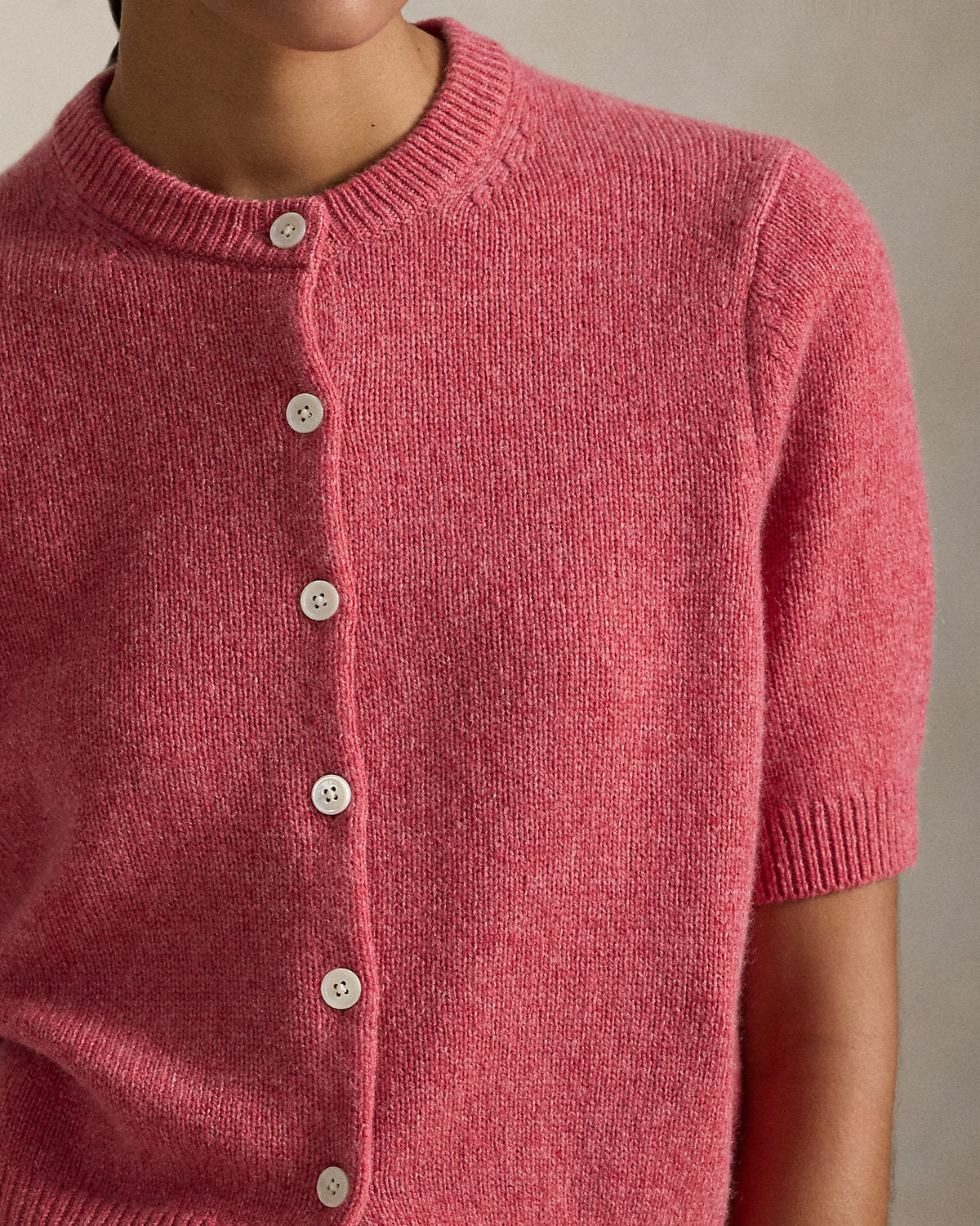 Cashmere Crewneck Short-Sleeve Cardigan