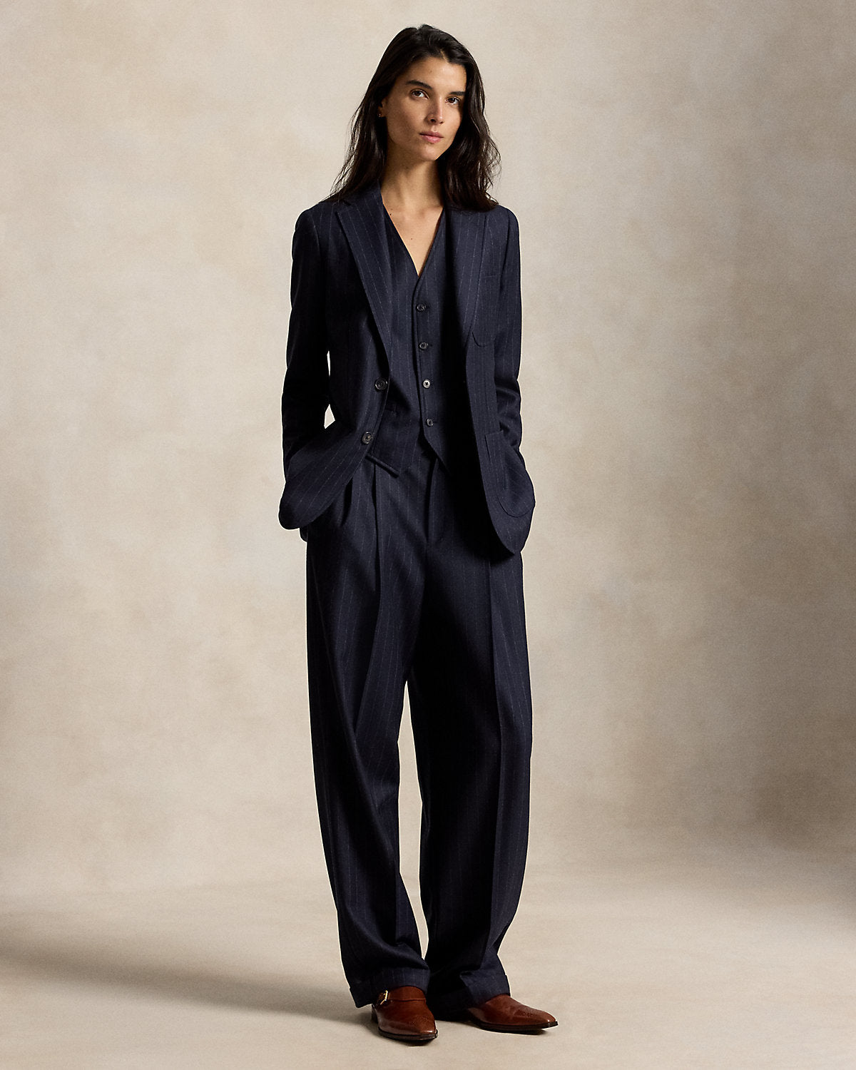 Single-Breasted Pinstripe Wool Blazer