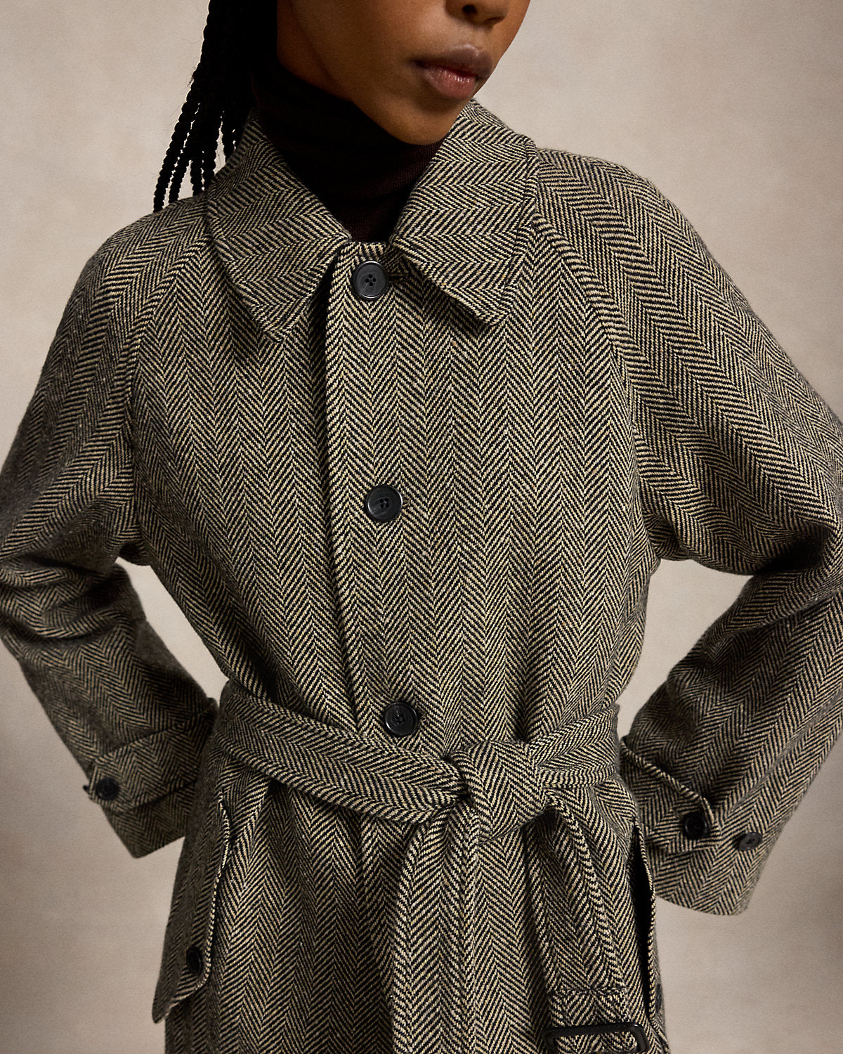 Wool-Blend Herringbone Balmacaan Coat
