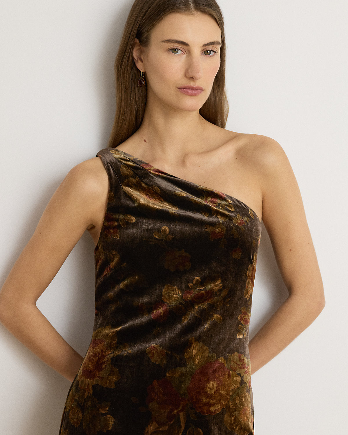 Floral Velvet One-Shoulder Gown
