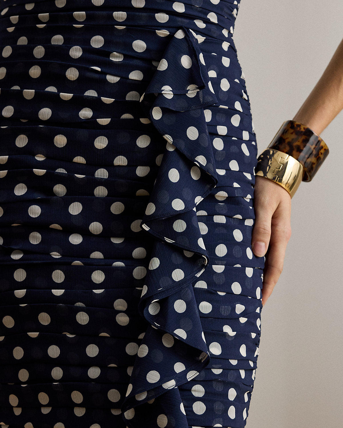 Polka-Dot Ruched Cocktail Dress