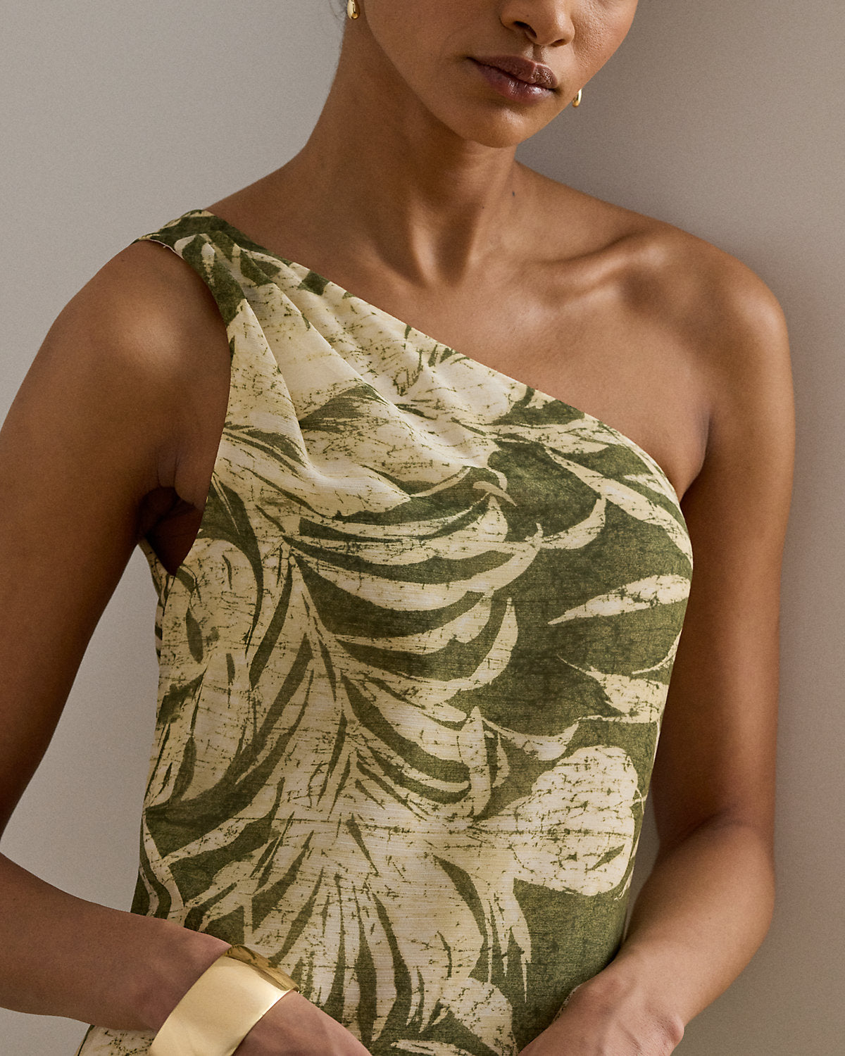 Print Georgette One-Shoulder Gown