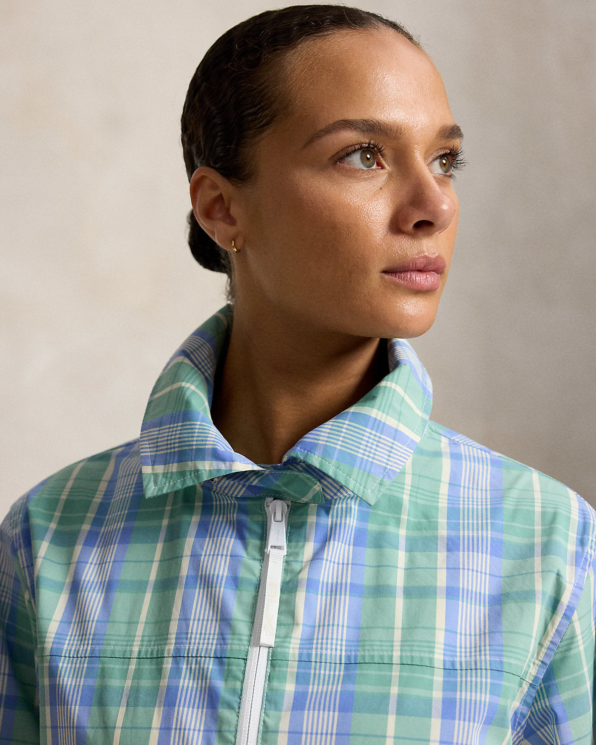 Plaid Cotton-Blend Rain Jacket