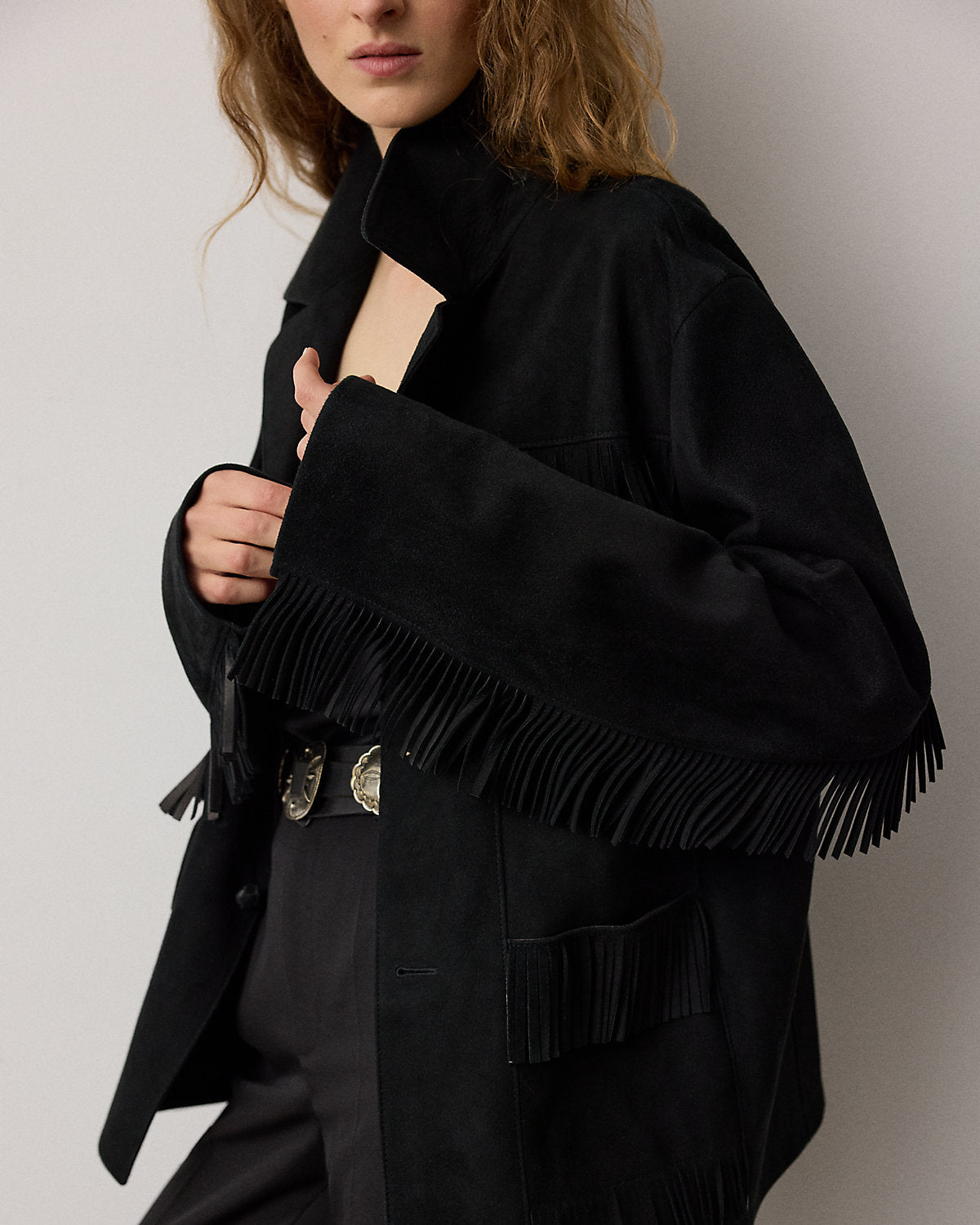 Perce Fringe-Trim Lamb-Suede Jacket