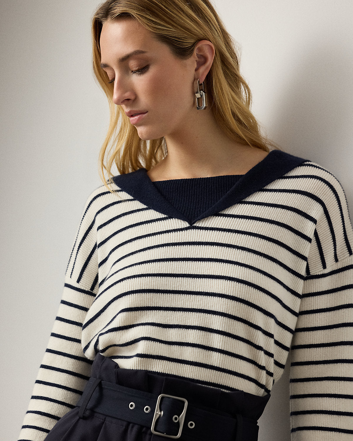 Sailor-Collar Striped Cashmere Sweater