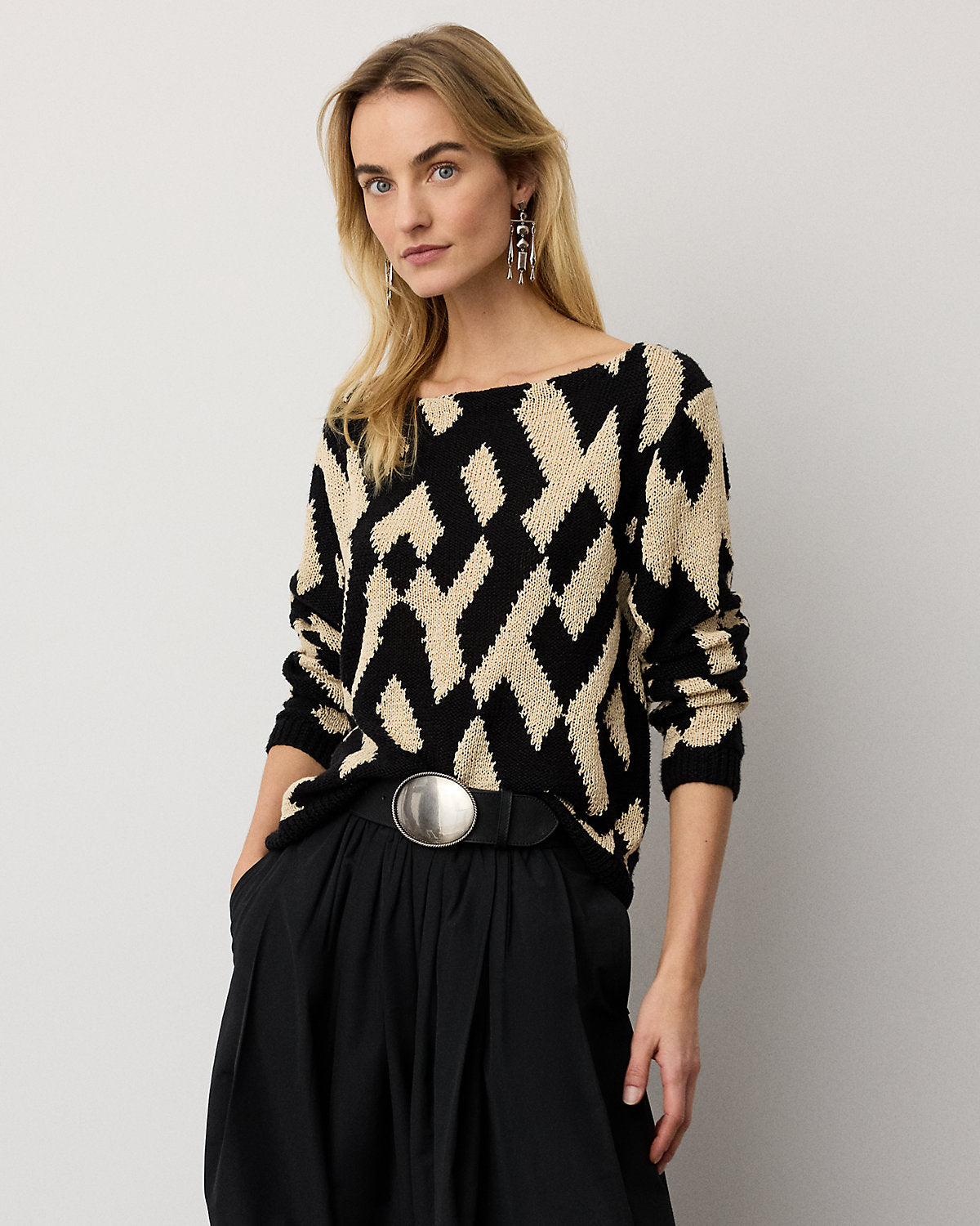Intarsia Silk-Blend Boatneck Sweater