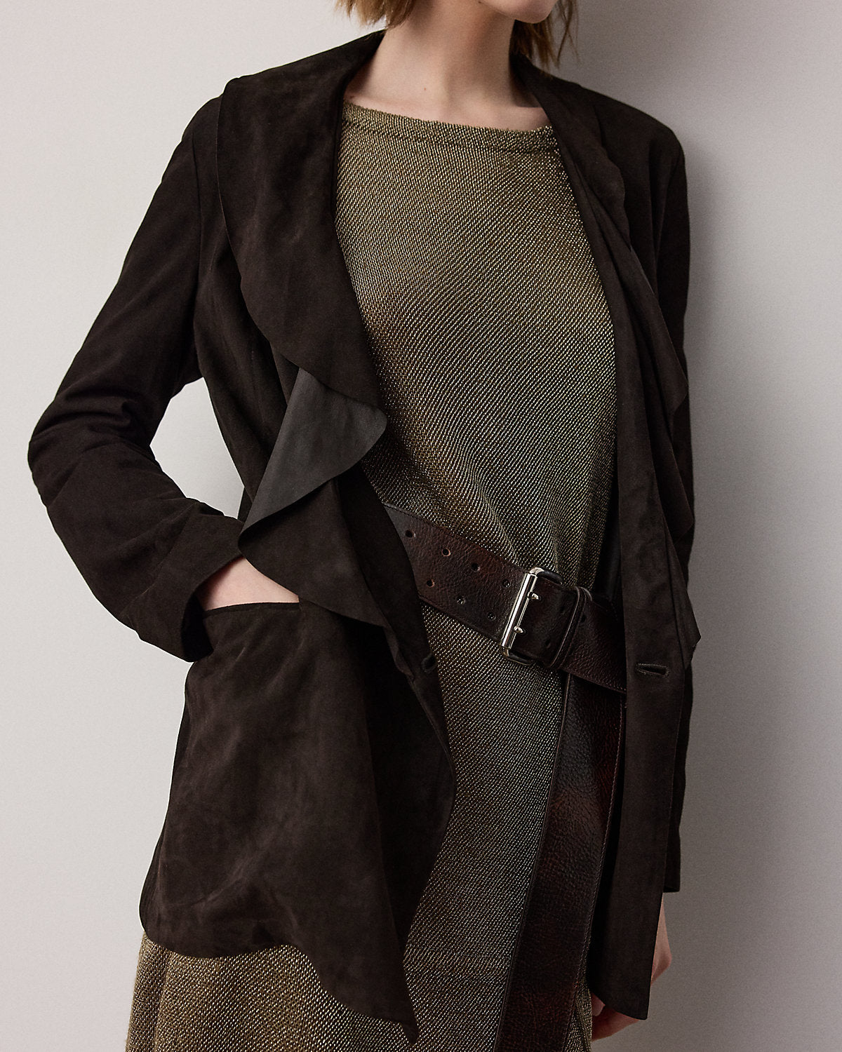 Heddie Ruffle-Trim Lamb-Suede Jacket