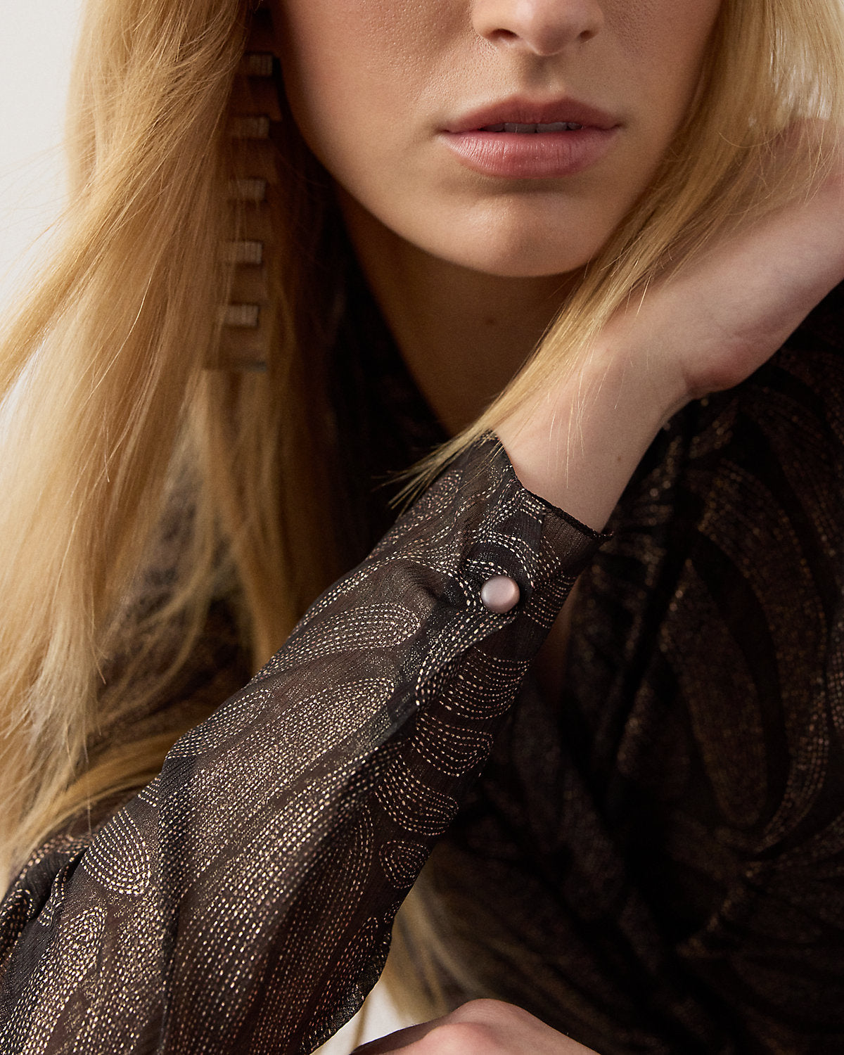 Shea Foiled Crinkle Chiffon Wrap Blouse