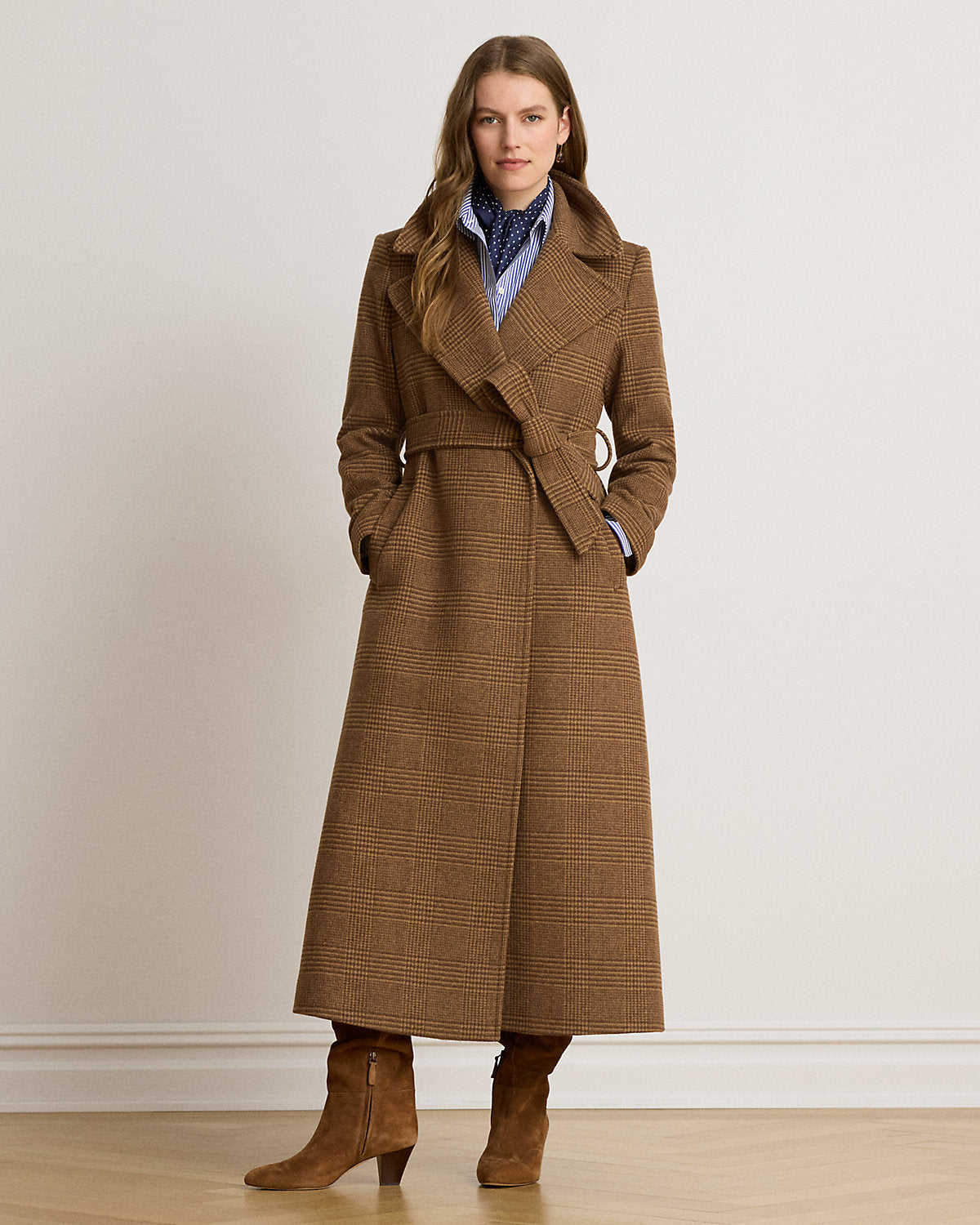 Glen Plaid Wool-Blend Wrap Maxicoat