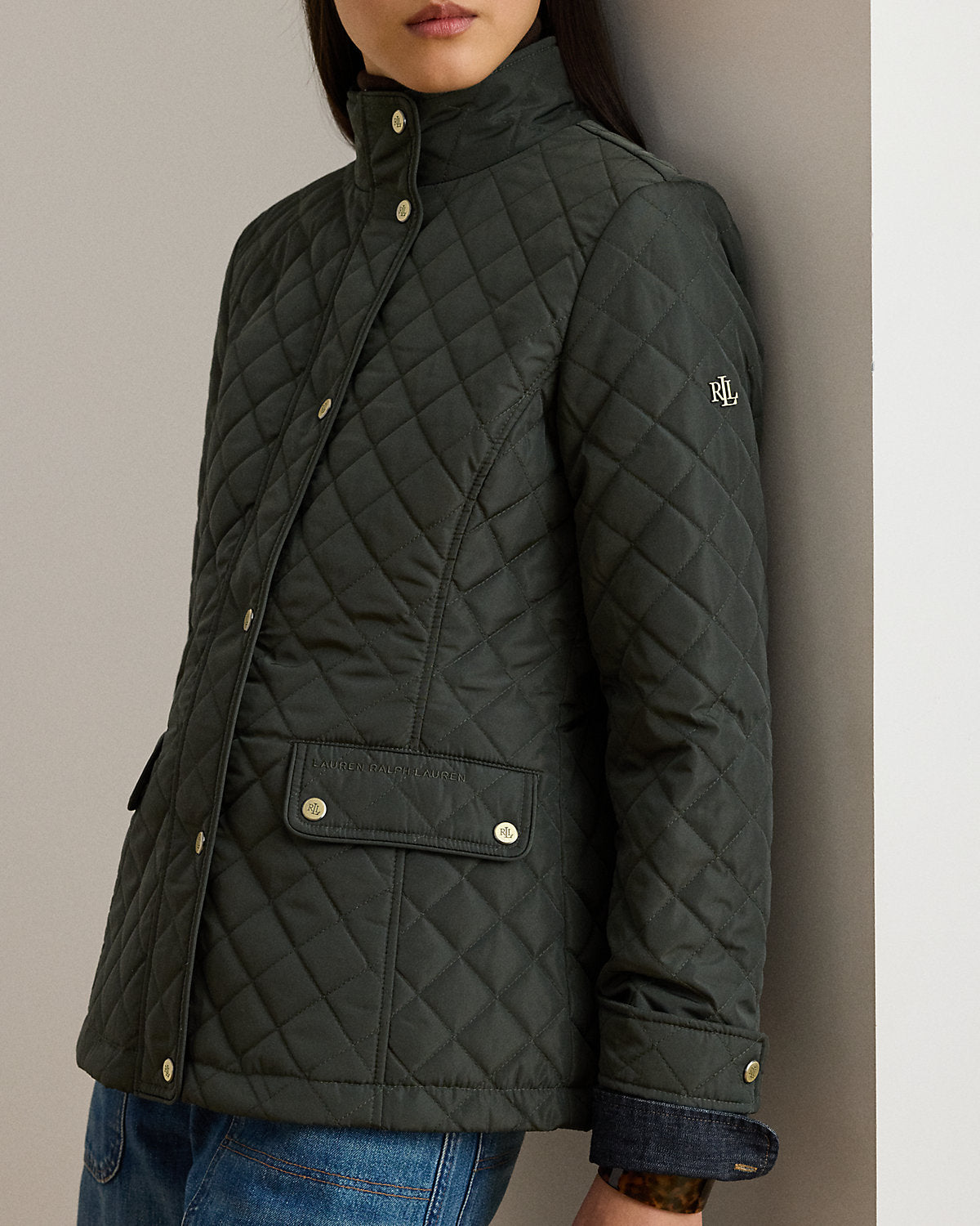 Diamond-Quilted Mockneck Jacket