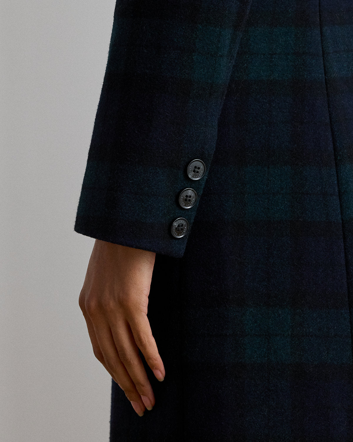 Double-Breasted Black Watch Plaid Coat