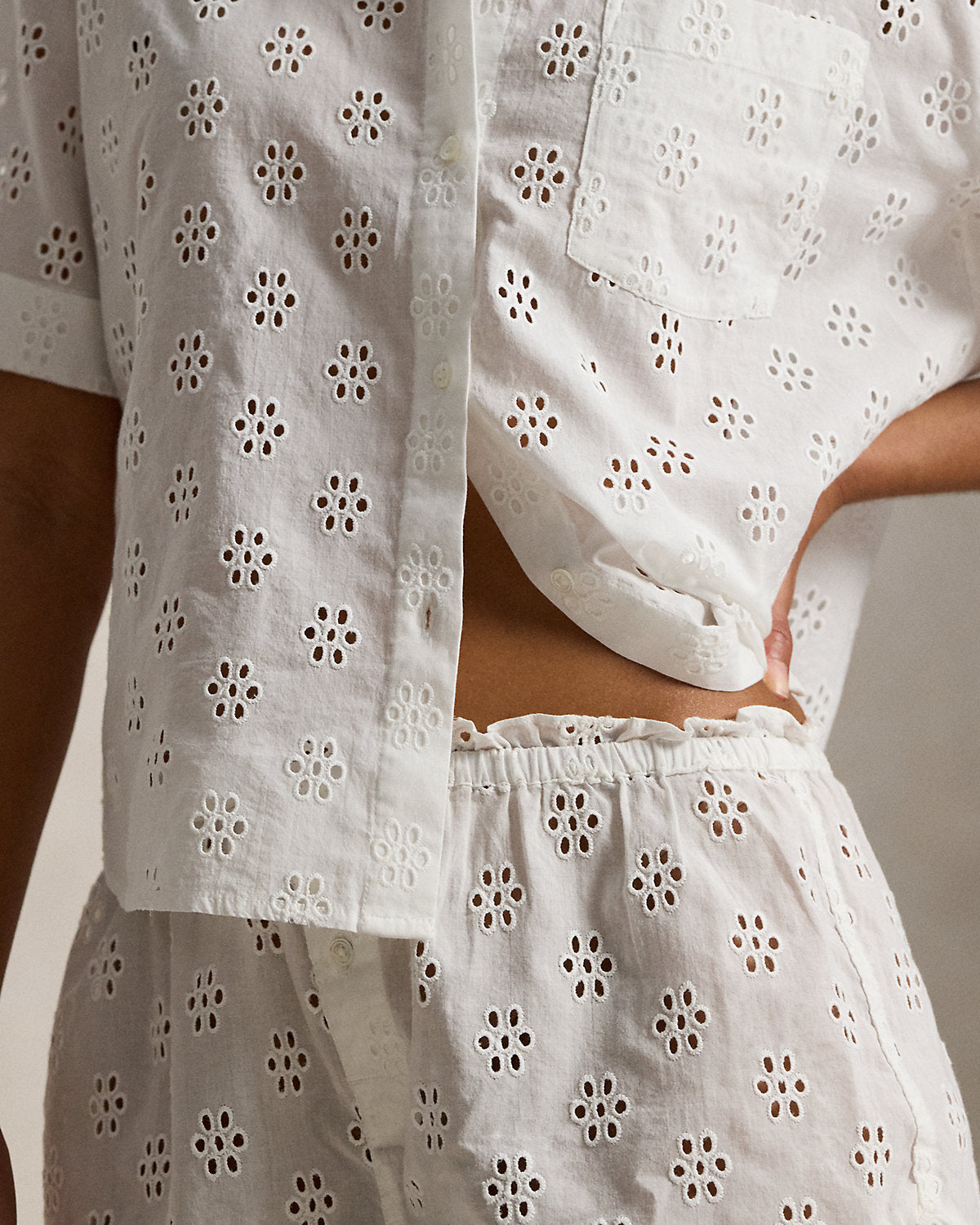 Eyelet Cotton Shirt & Short Pajama Set