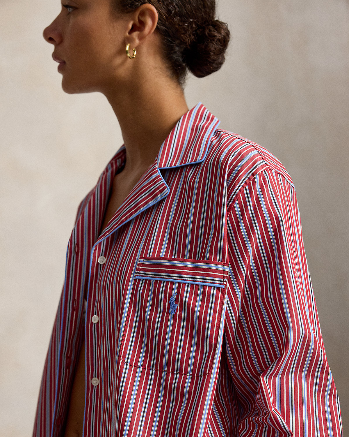 Striped Poplin Long-Sleeve Pajama Set