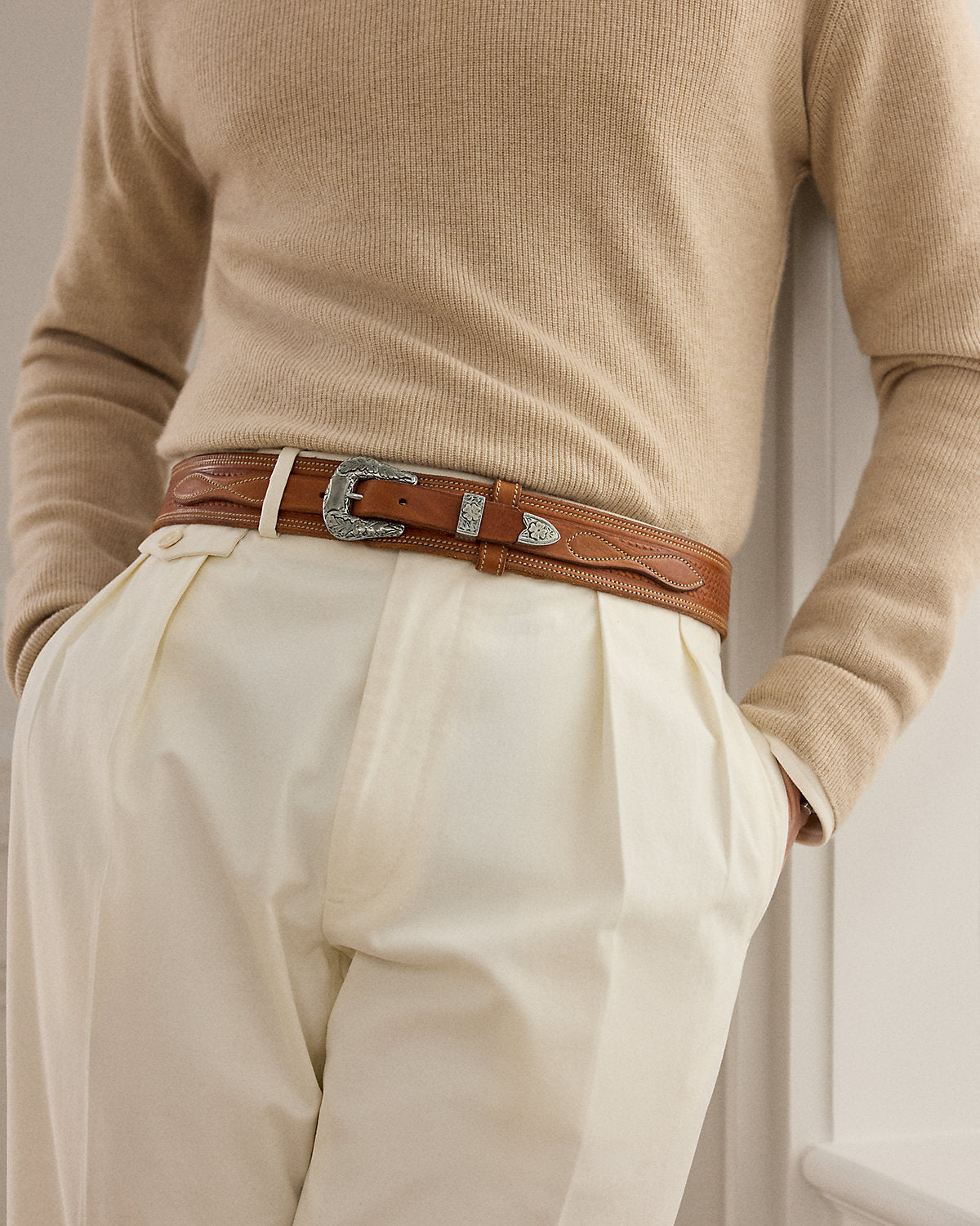 Topstitched Western Leather Belt