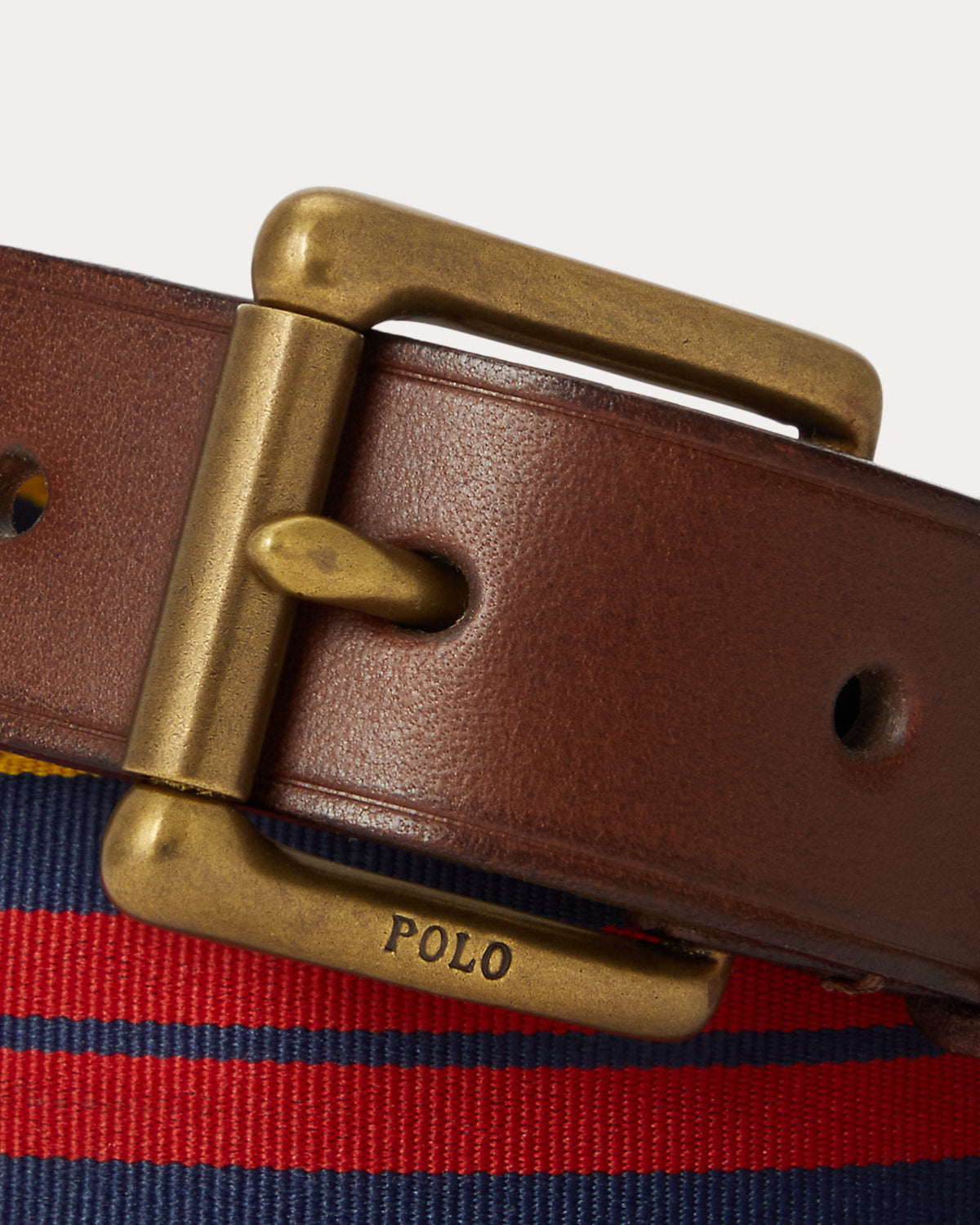 Leather-Trim Striped Grosgrain Belt