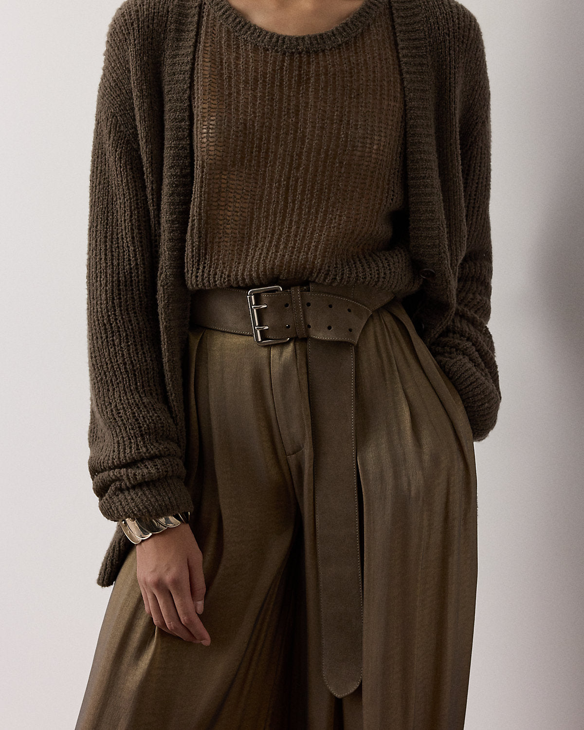 Calf-Suede Double-Prong Long Belt