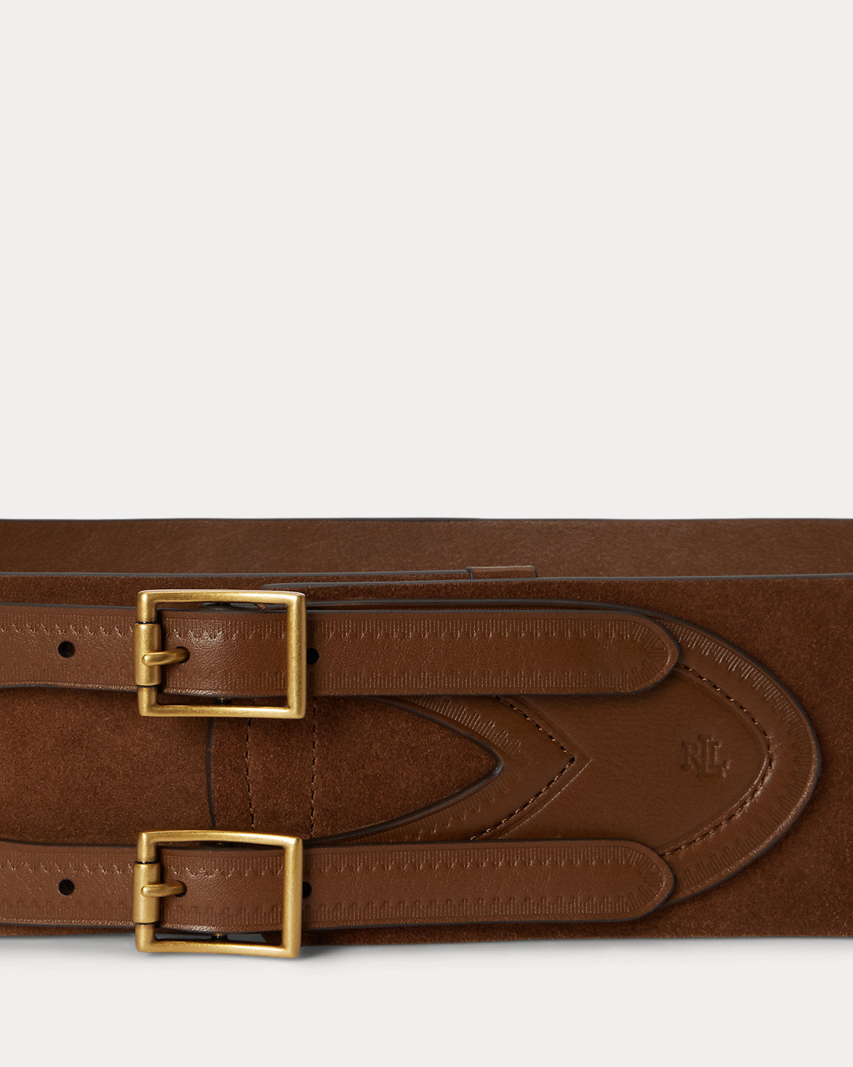 Suede & Leather Double-Buckle Wide Belt