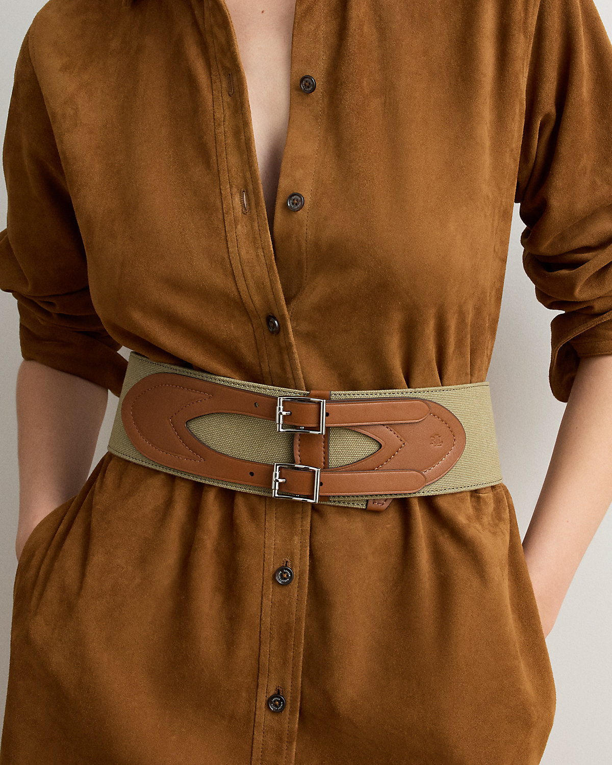 Canvas & Leather Double-Buckle Wide Belt