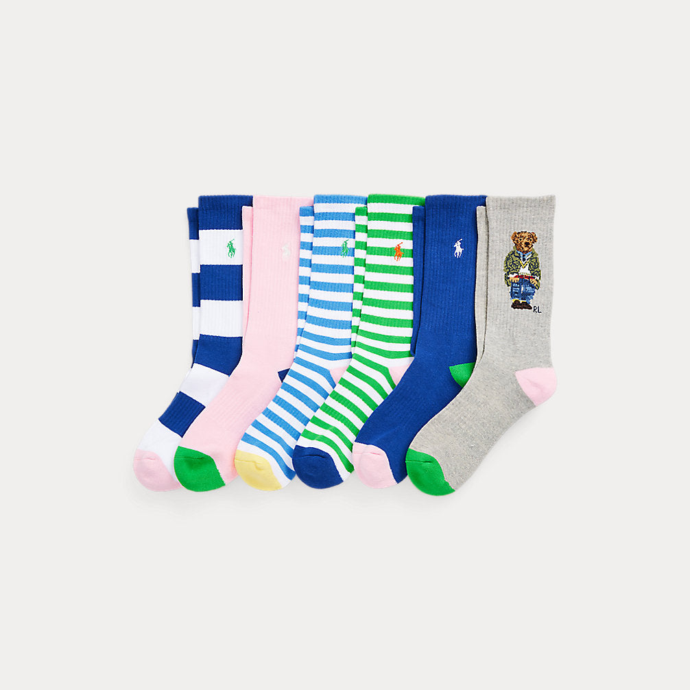 Polo Bear Striped Crew Sock 6-Pack Assorted